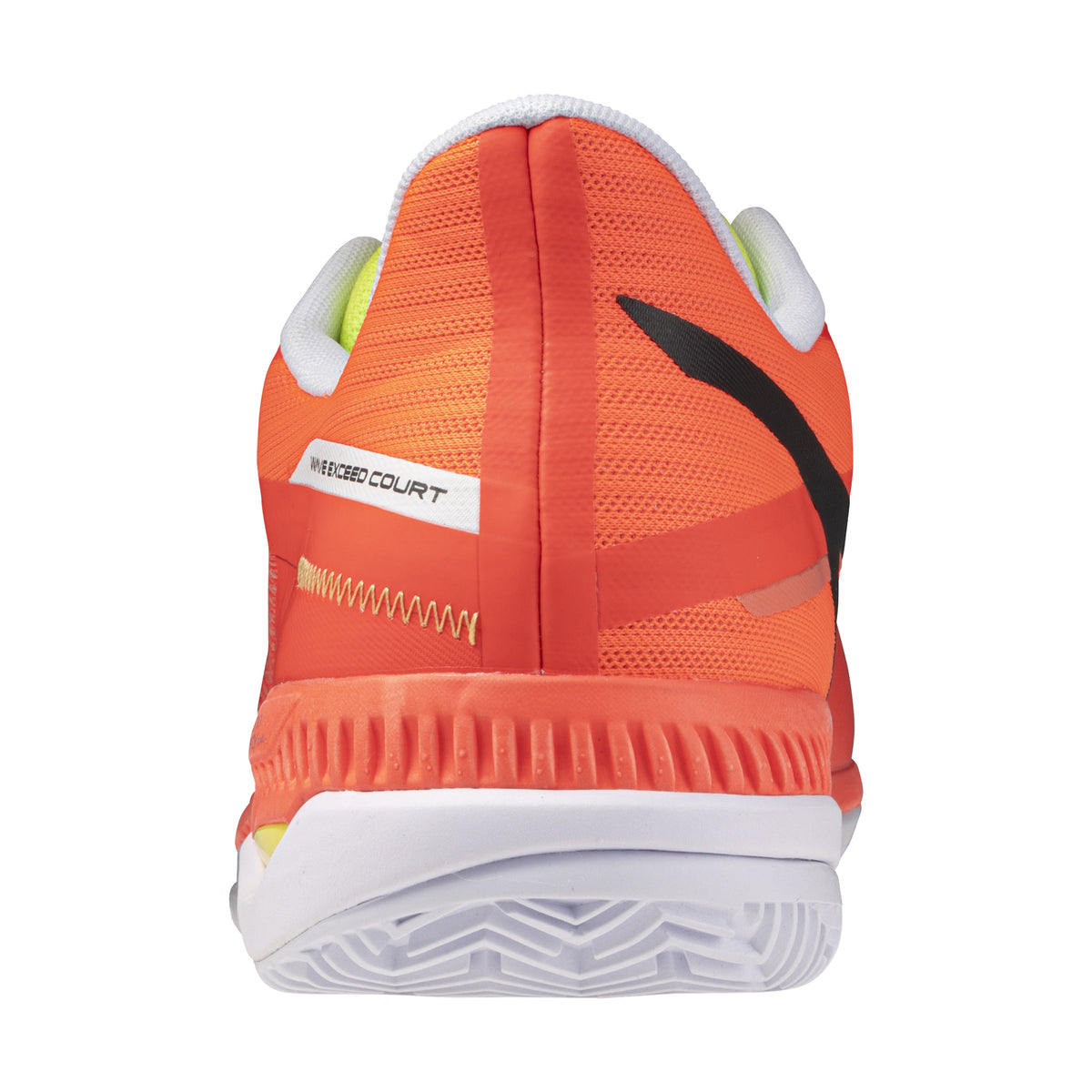 Mizuno Wave Exceed Court Padel shoes, orange heel with black logo and white outsole