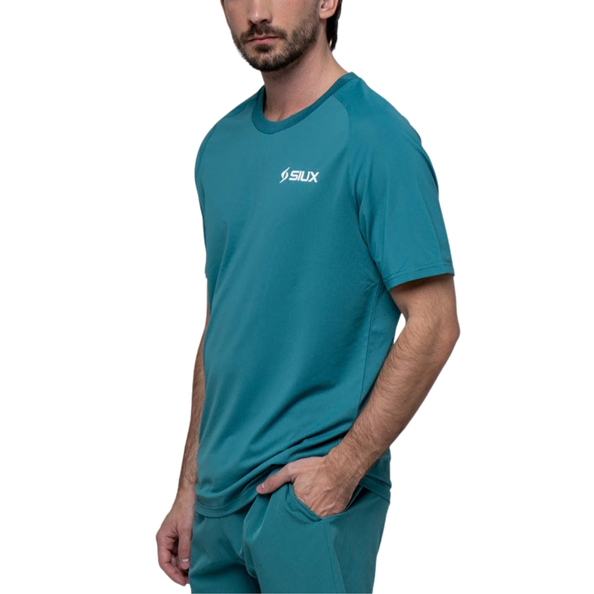 Siux Match 26 Padel T-Shirt, green left three-quarter view on model