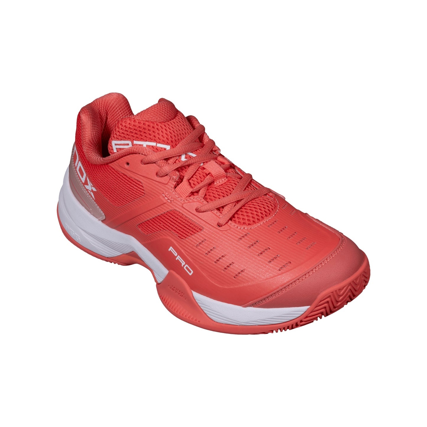 NOX AT10 Pro Padel Shoes Sea Coral/White, front three-quarter lateral view