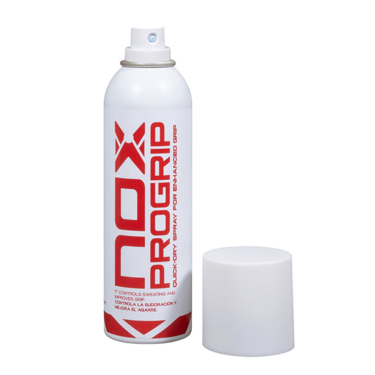 NOX PROGRIP Padel grip spray, uncapped can with spray nozzle and separate cap