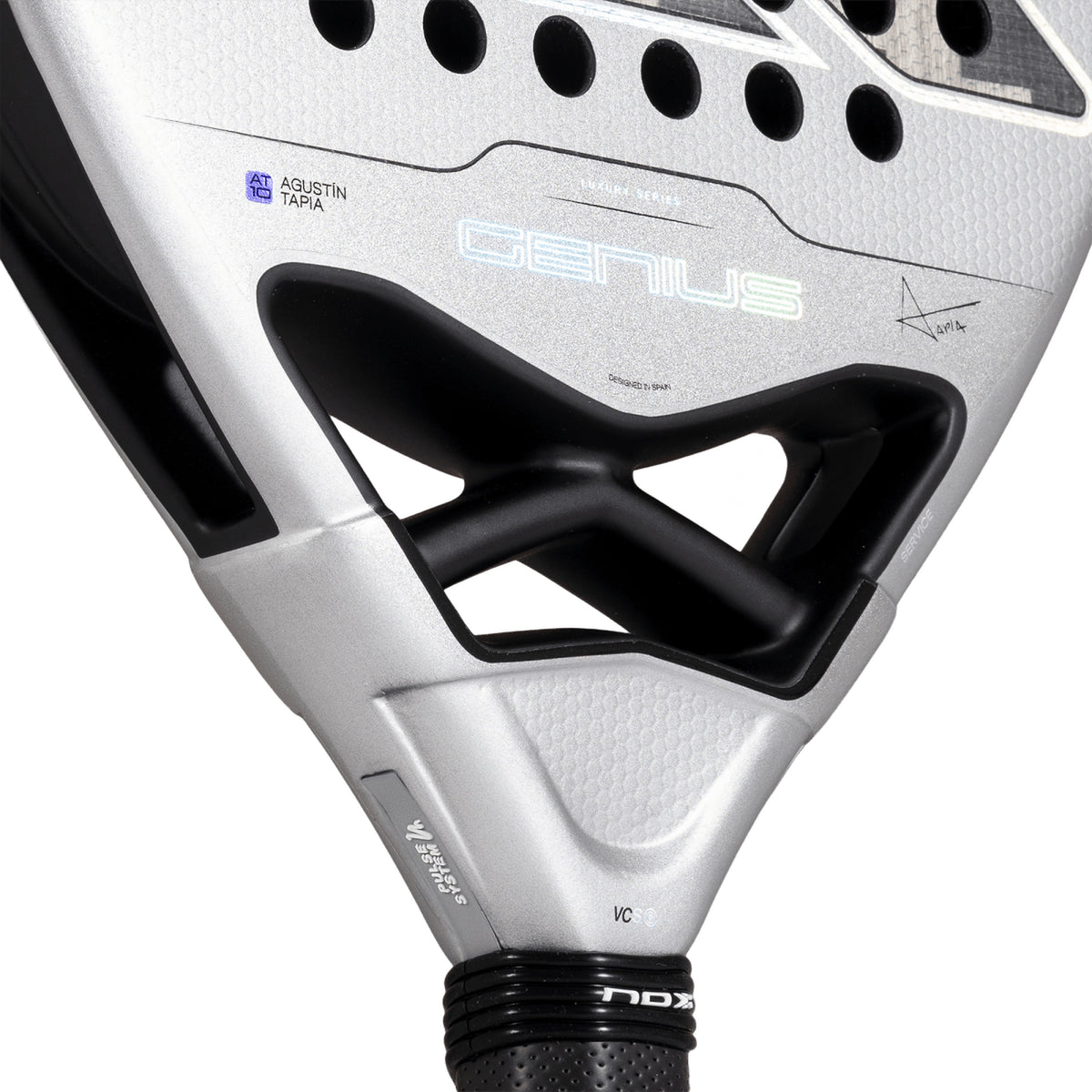 NOX Genius Attack 12K Alum XTREM 2027 Padel racket, throat side detail