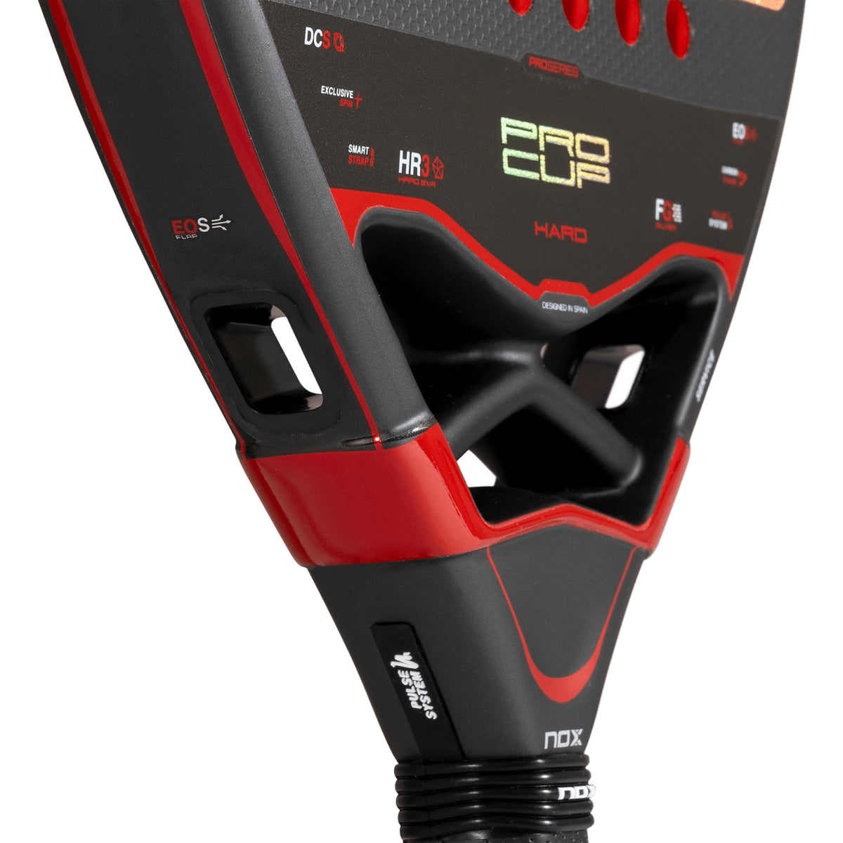 NOX Pro Cup HARD 2027 Padel Racket, throat detail from the side