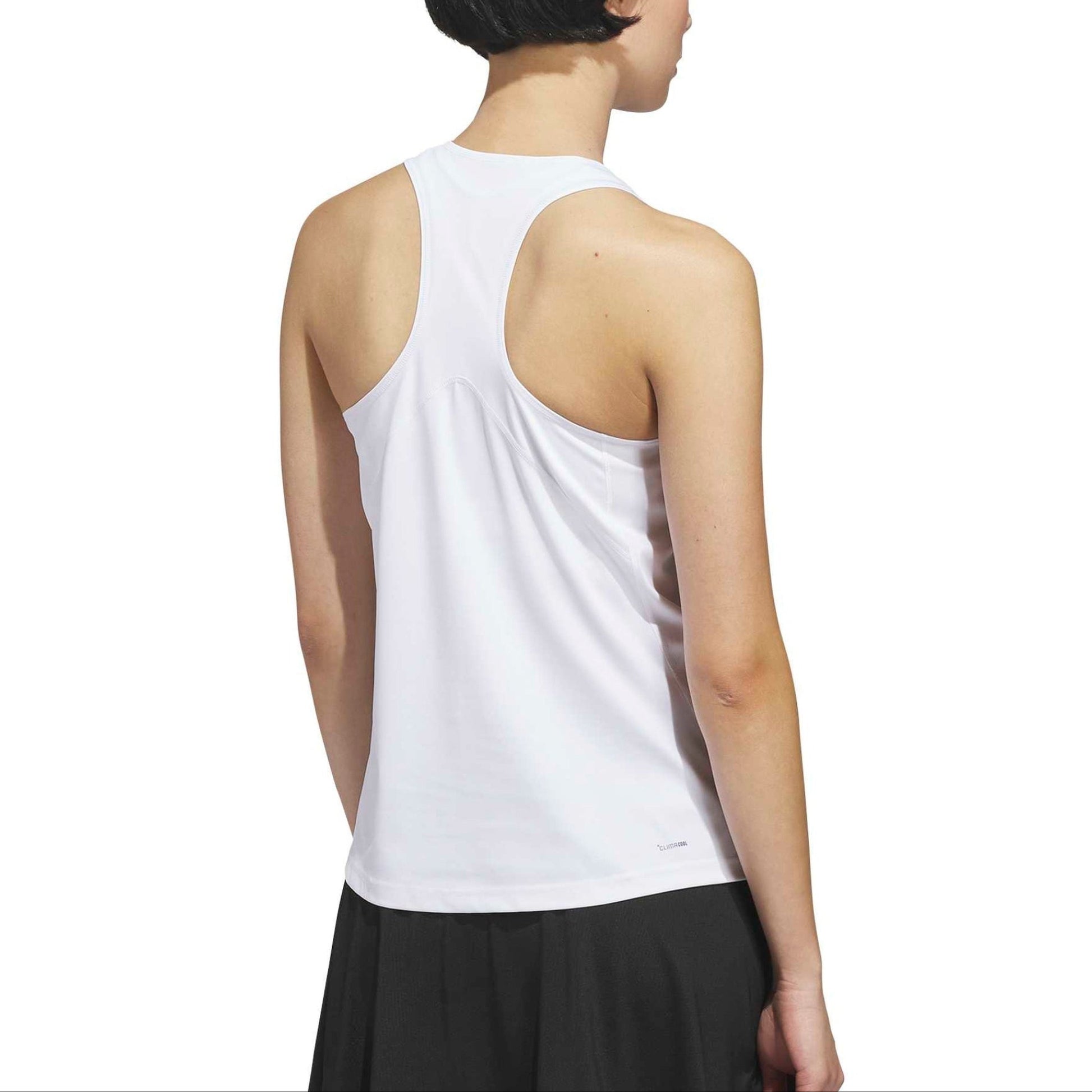 Adidas Club Tennis Climacool tank worn, back three-quarter view showing racerback mesh