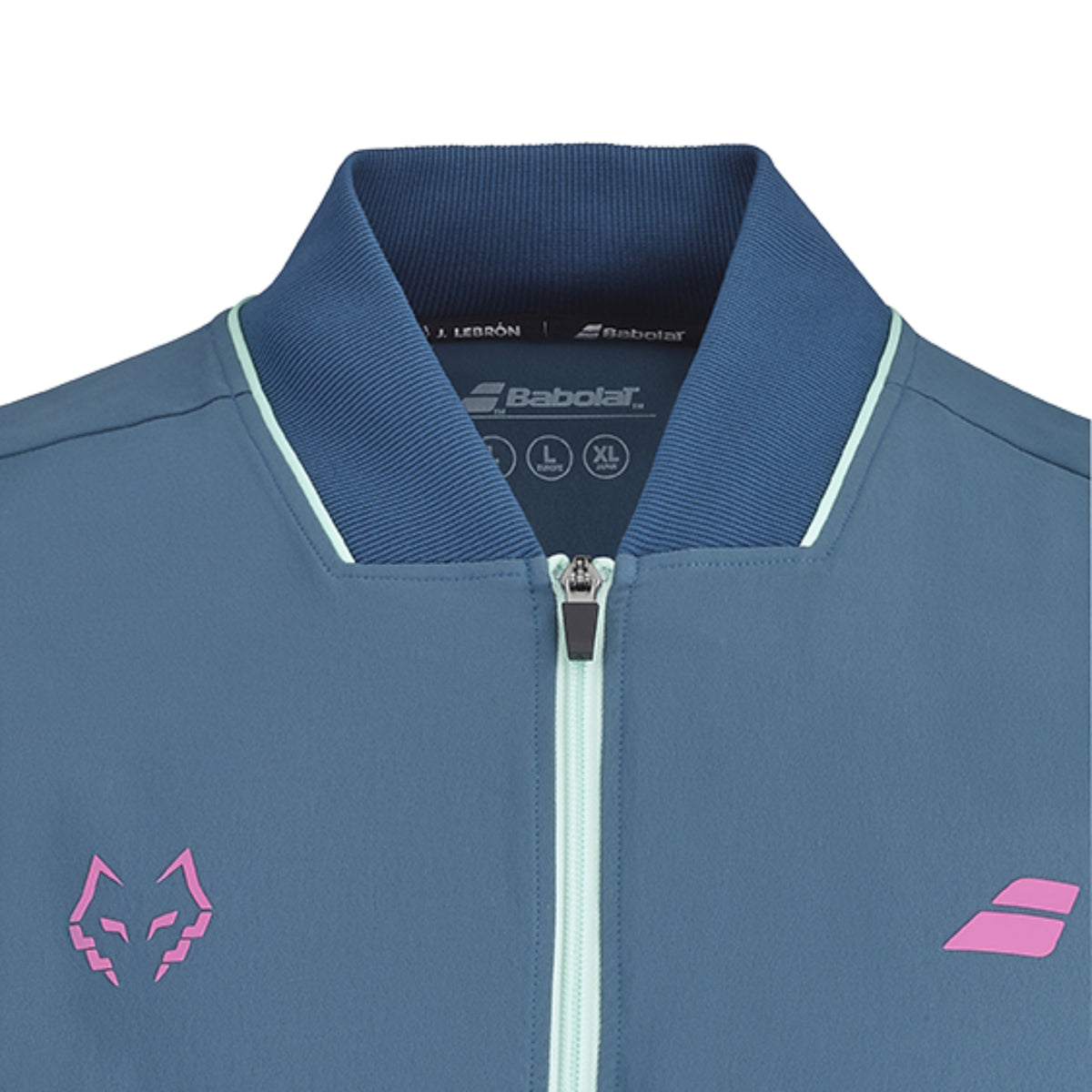 Babolat Lebron Tech Padel jacket, ribbed collar, zip and pink chest logo detail