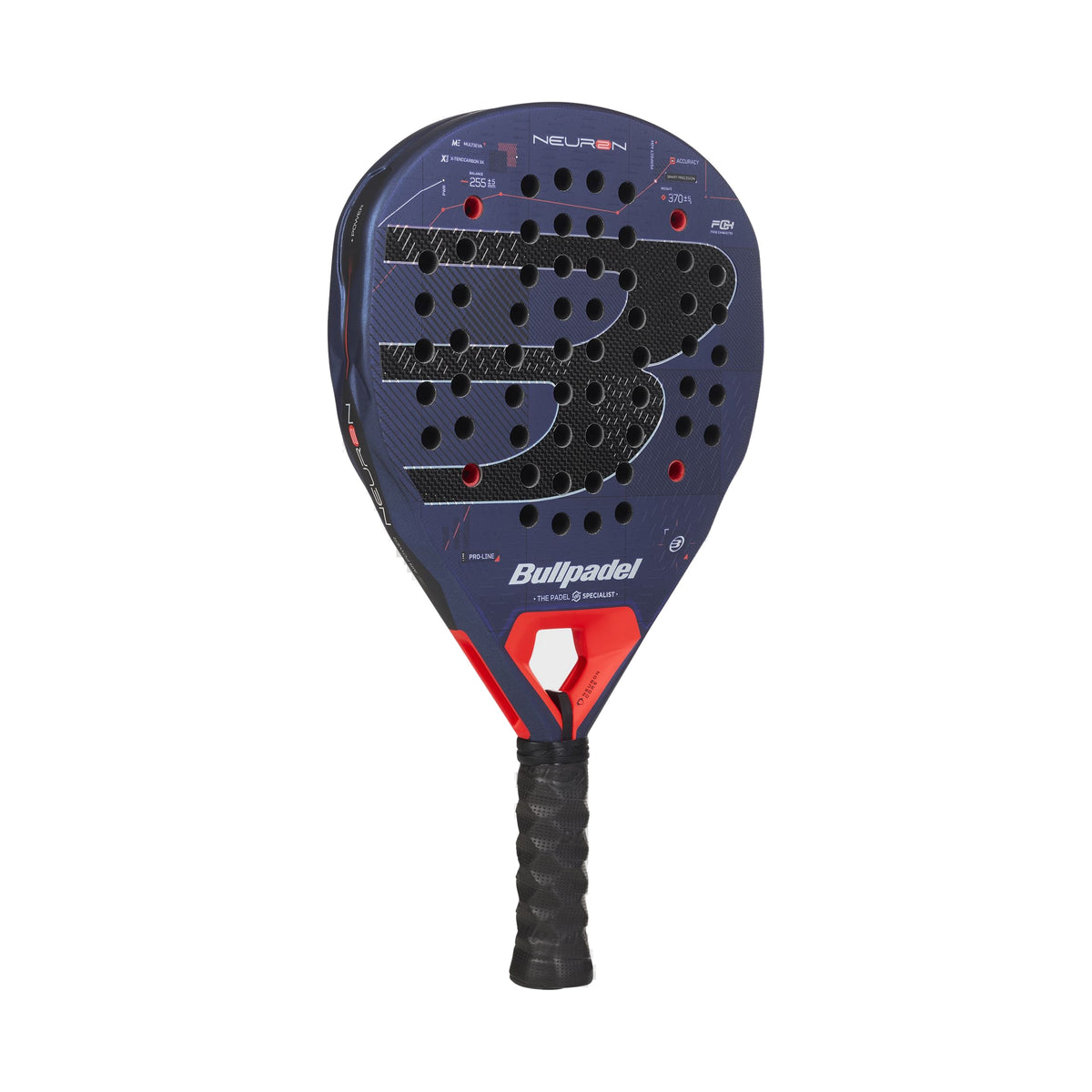 Bullpadel Neuron 02 2027 Padel Racket, blue three-quarter angle showing head and handle