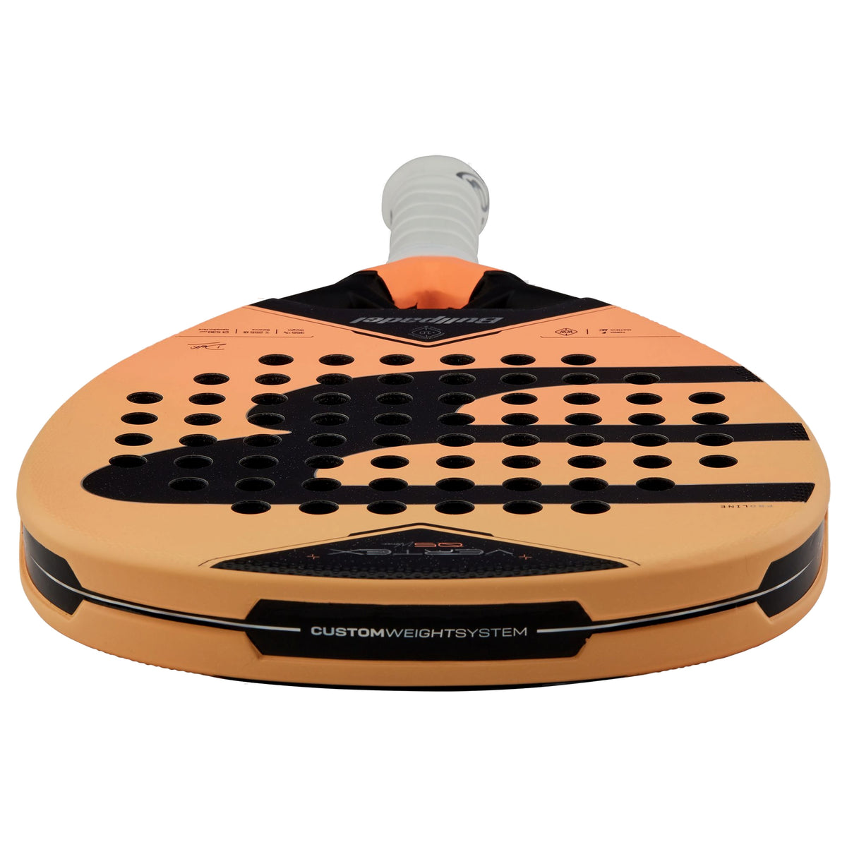 Bullpadel Vertex 05 W 2027 Padel Racket top crown, peach-orange frame edge