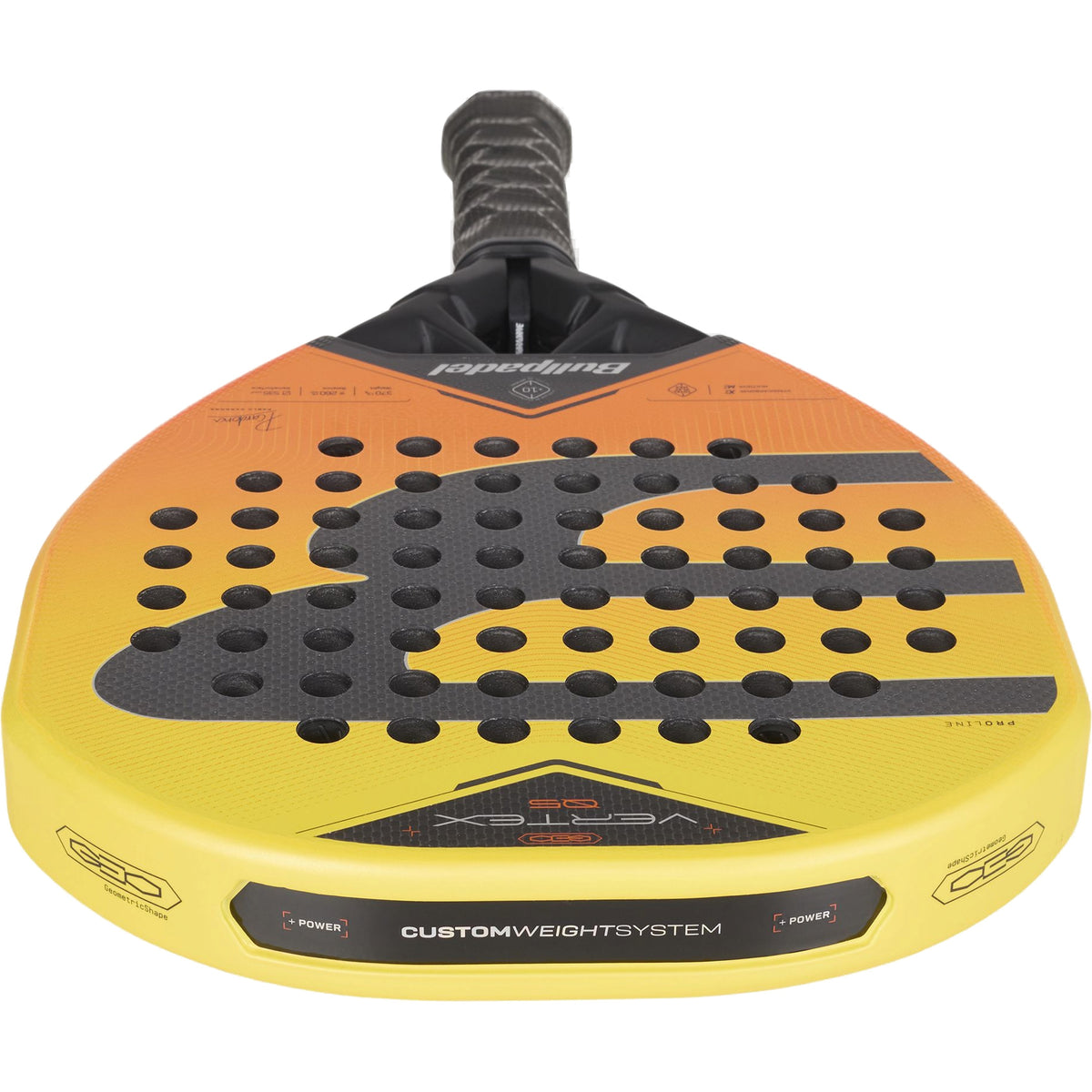 Bullpadel Vertex 05 Geo 2027 Padel Racket, top-down detail of widened upper face