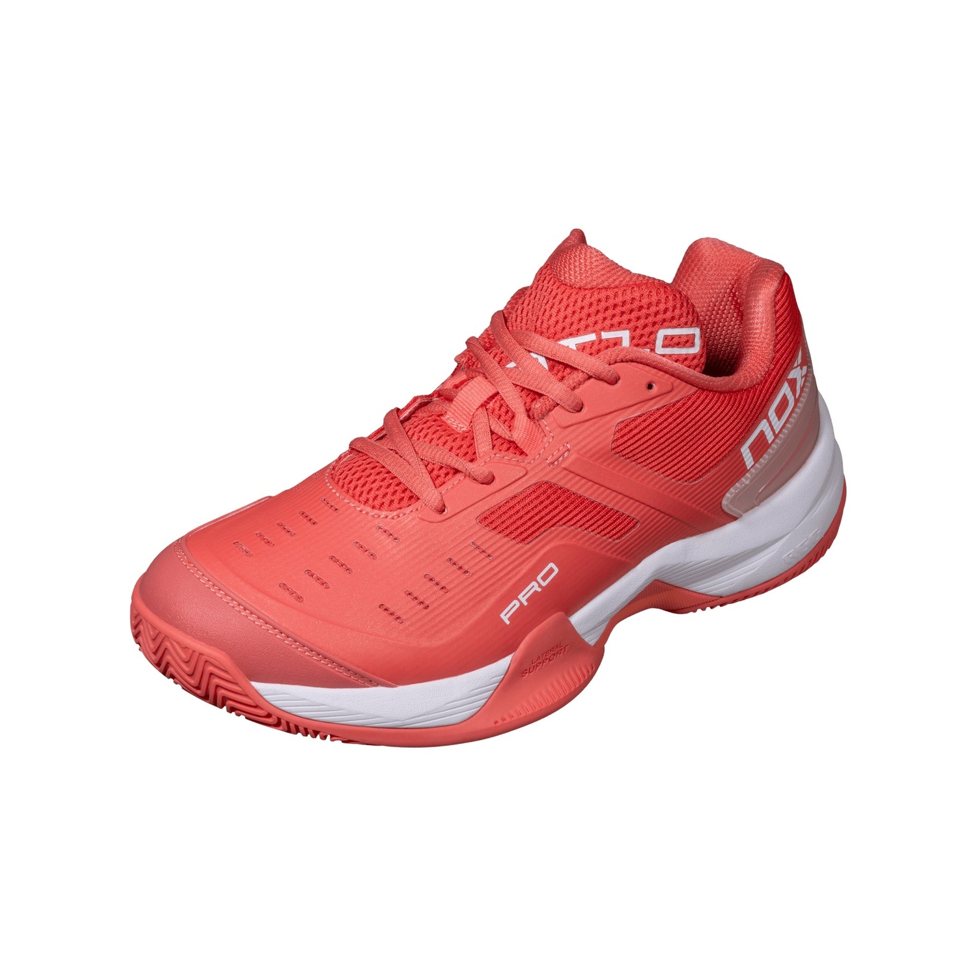 NOX AT10 Pro Padel Shoes Sea Coral/White, front three-quarter medial view