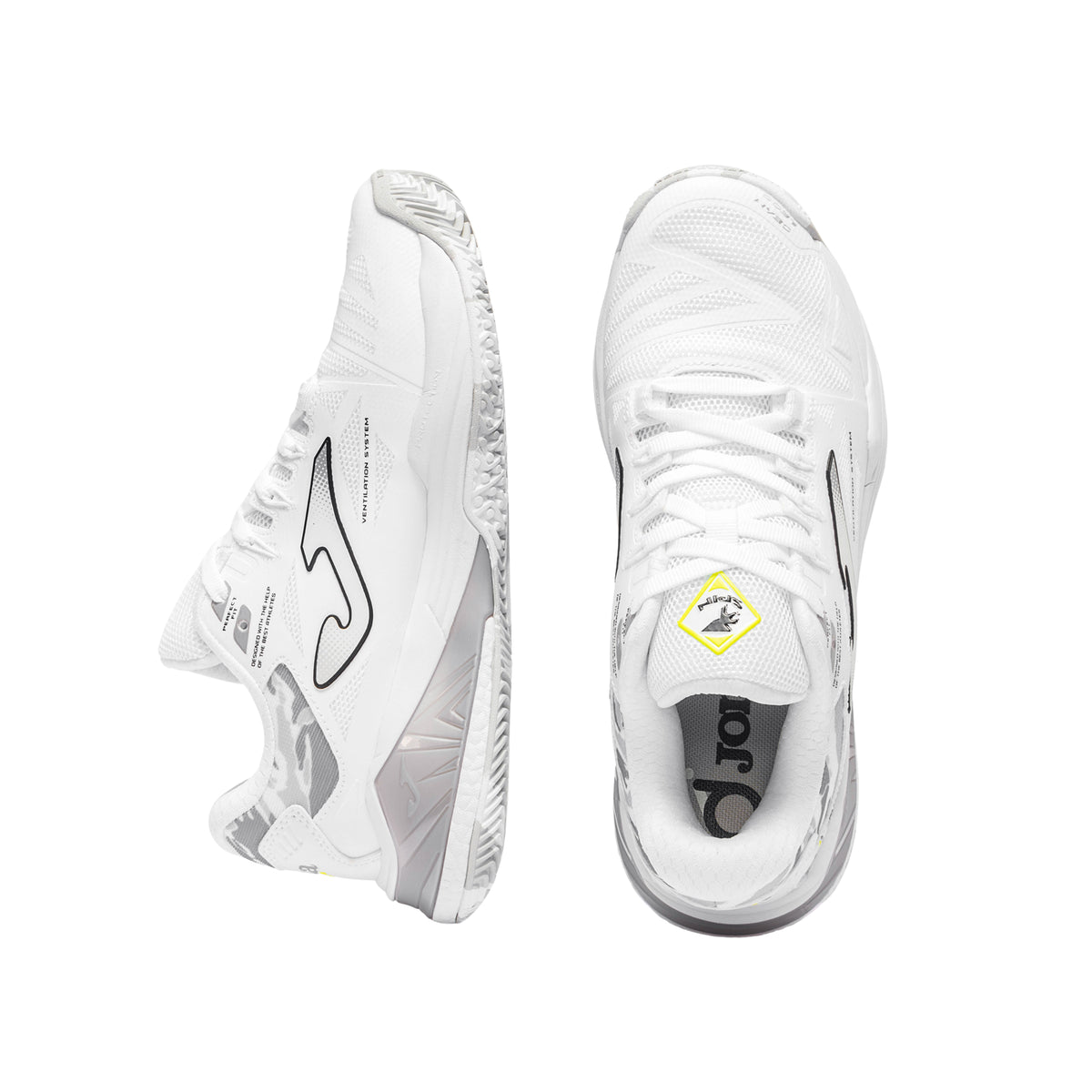 Joma Spin Lady 2602 Padel shoes, pair showing laces and medial side.