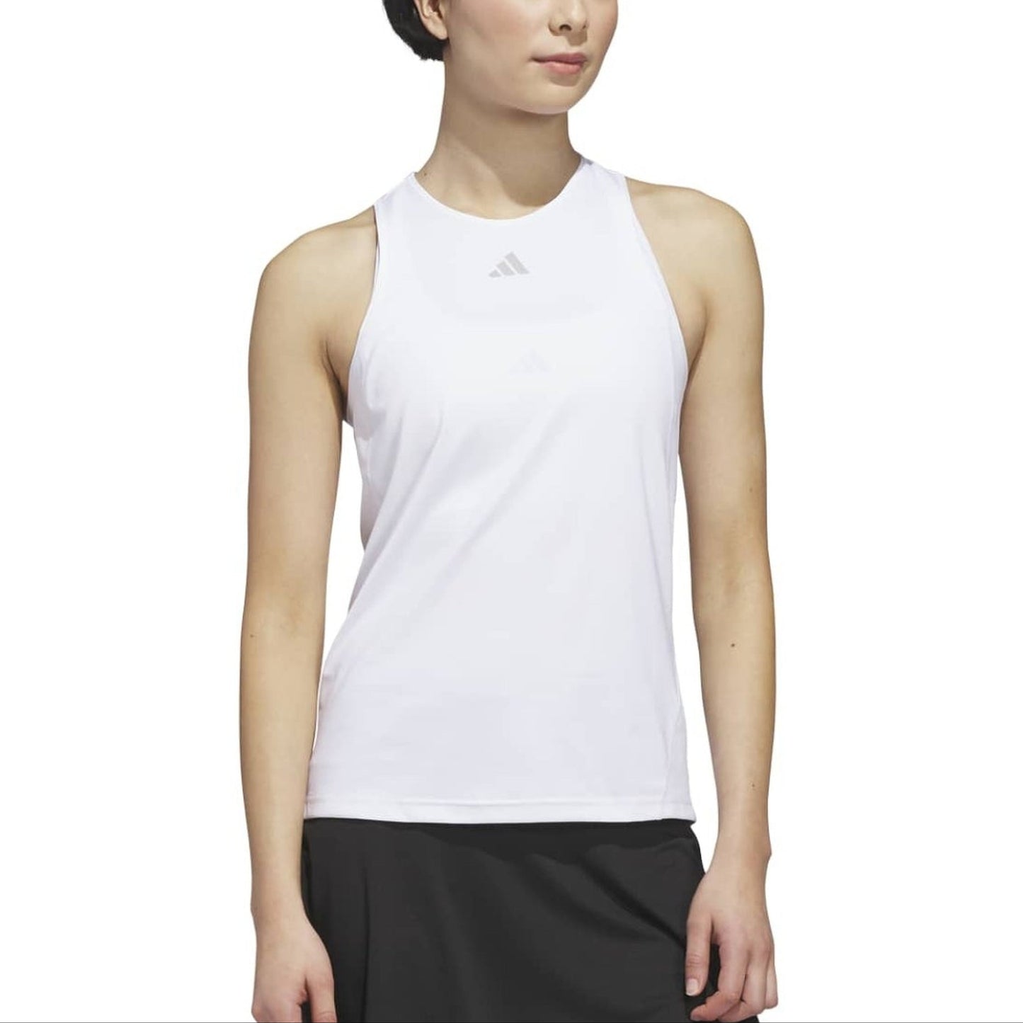 Adidas Club Tennis Climacool white tank top worn, full-length front view
