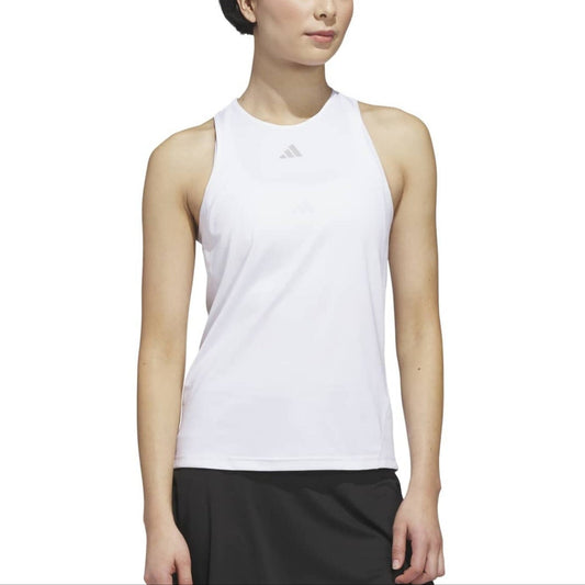 Adidas Club Tennis Climacool white tank top worn, full-length front view