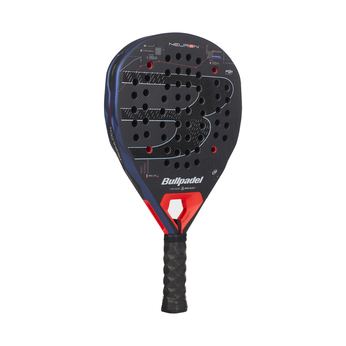 Bullpadel Neuron 02 2027 Padel Racket, dark three-quarter angle showing frame and grip