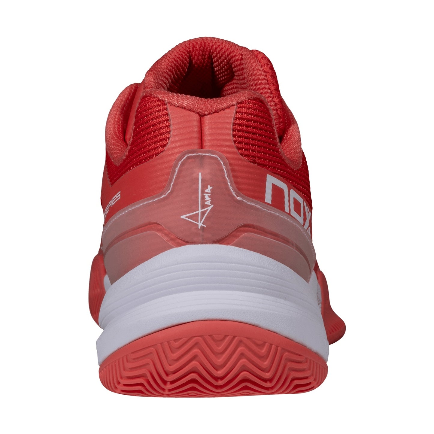 NOX AT10 Pro Padel Shoes Sea Coral/White, rear view with heel reinforcement