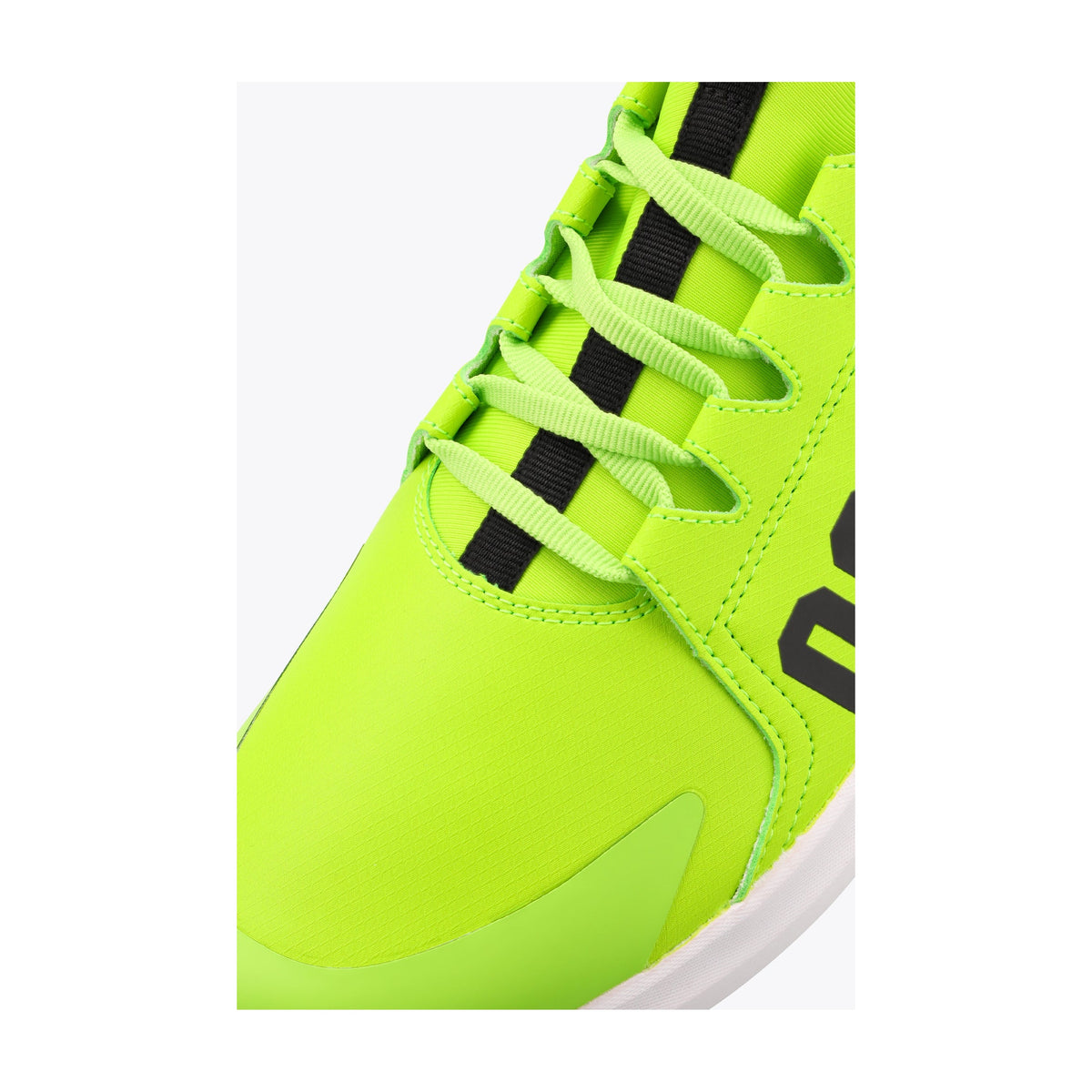 Osaka Furo Court Padel shoes, close-up of Wild Lime PU upper and TPU toe bumper