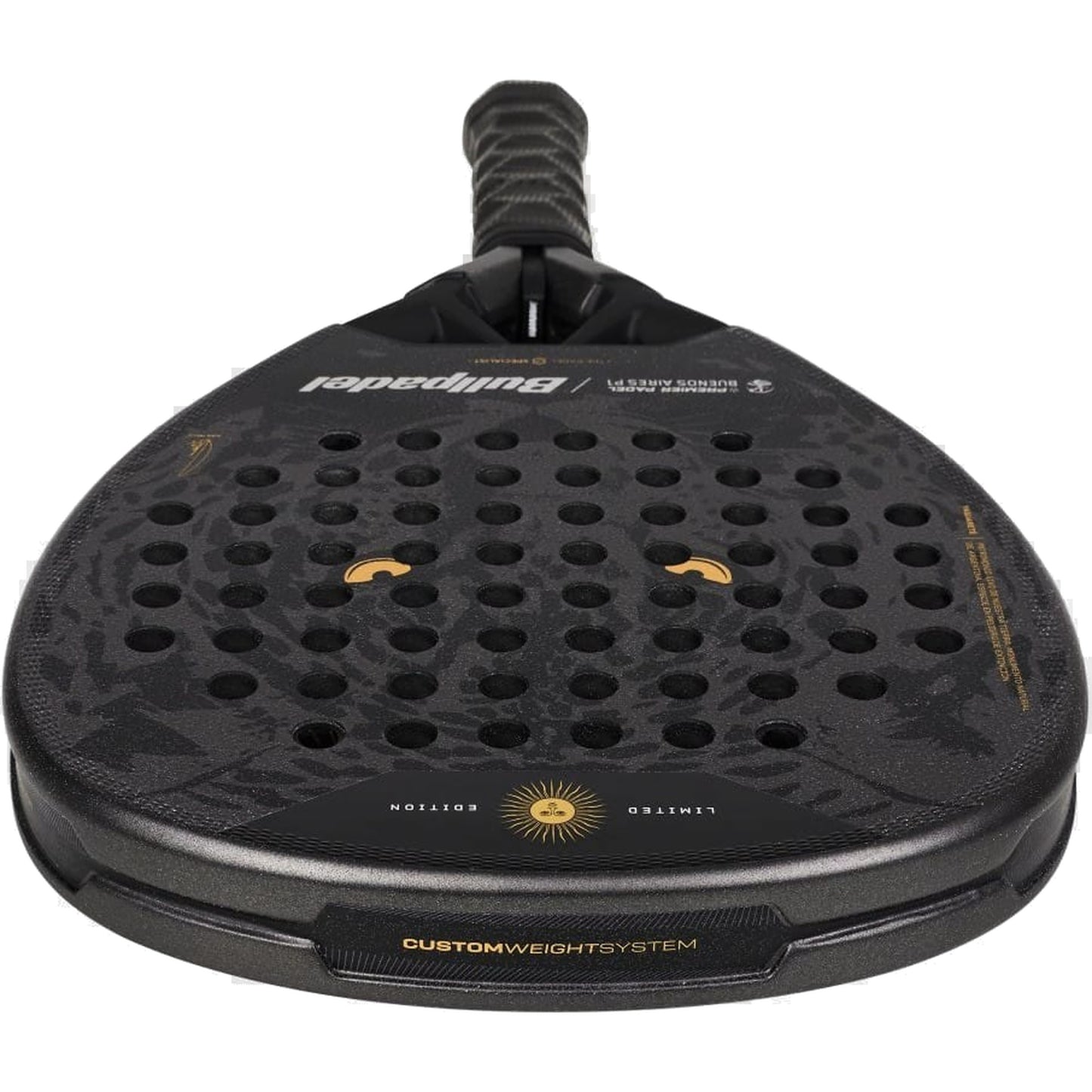 Bullpadel Vertex 05 Argentina LTD 26 Padel racket, low-angle crown detail, CustomWeight system