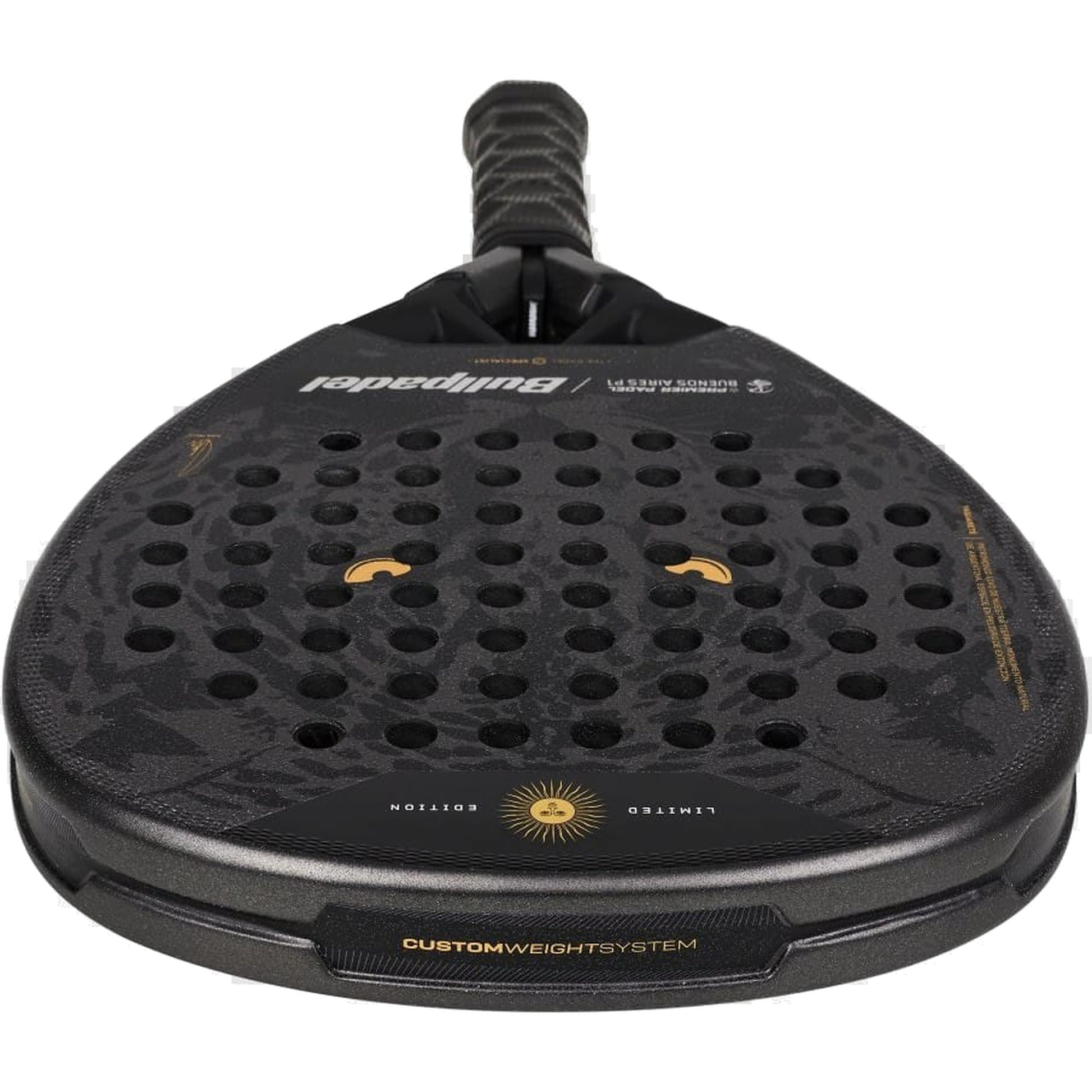 Bullpadel Vertex 05 Argentina LTD 26 Padel racket, low-angle crown detail, CustomWeight system