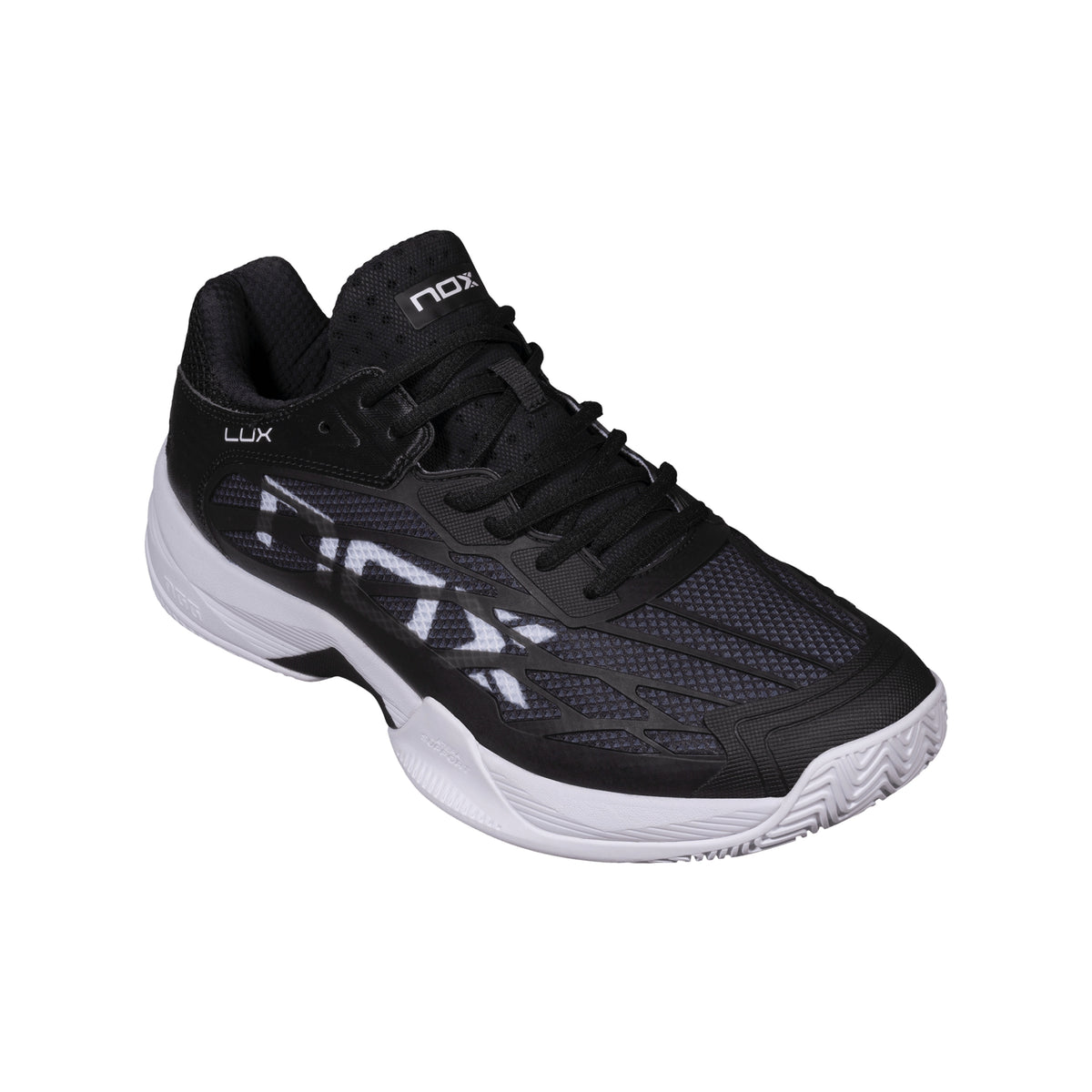 NOX AT10 Lux Padel Shoes - Black/White - Front three-quarter