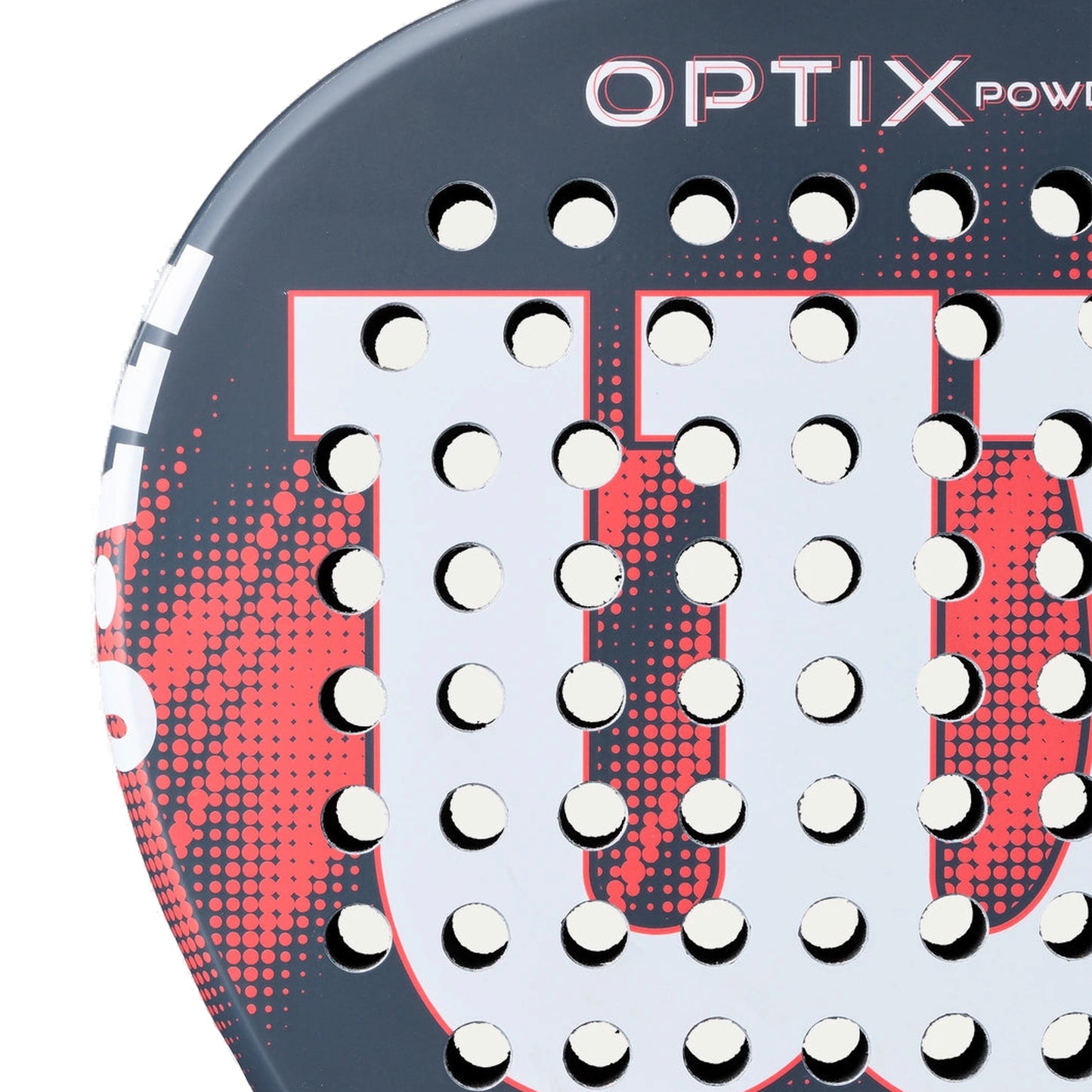 Wilson Optix V2 Power Padel racket face detail, Sharp Hole Technology perforations