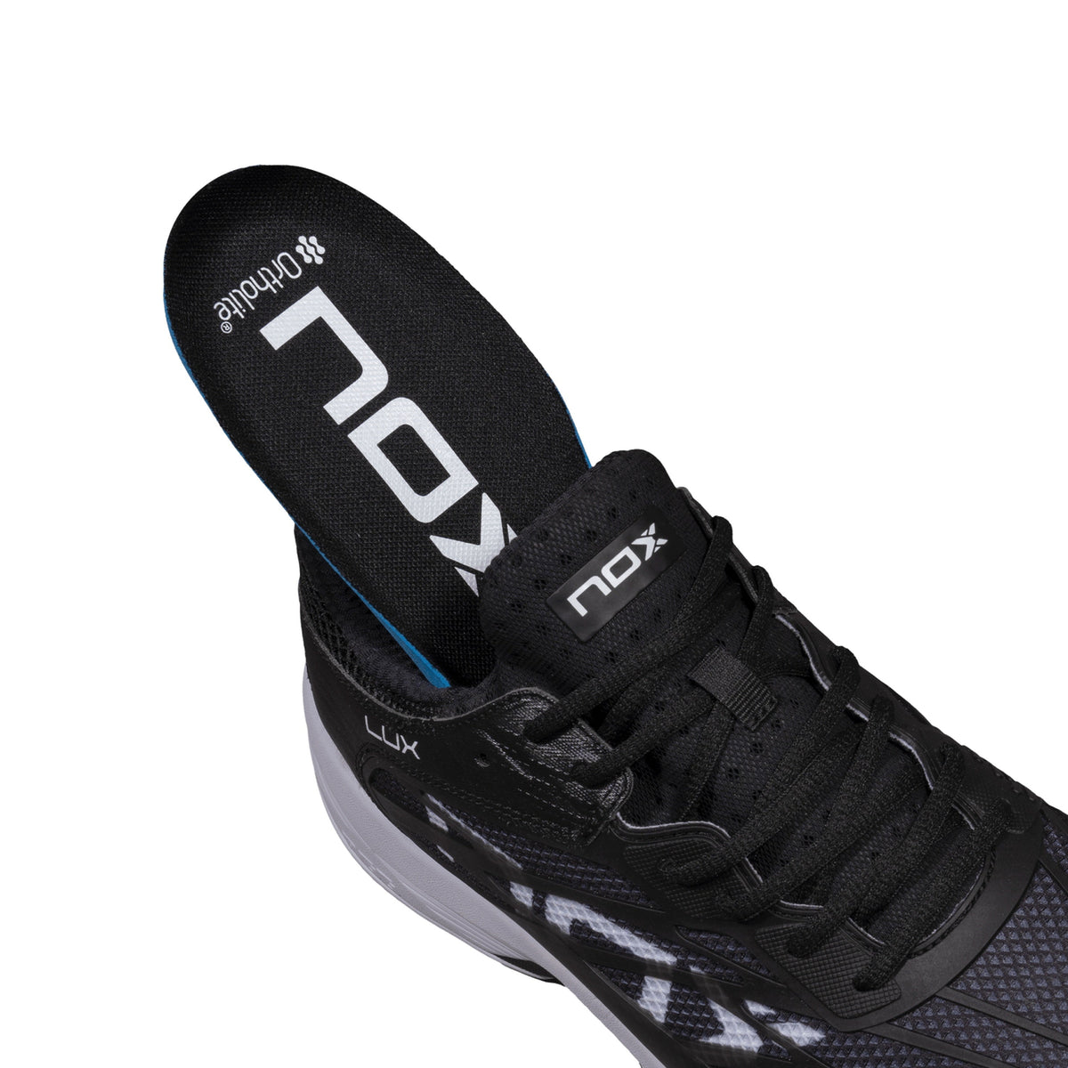 NOX AT10 Lux Padel Shoes - Black/White - Ortholite insole detail