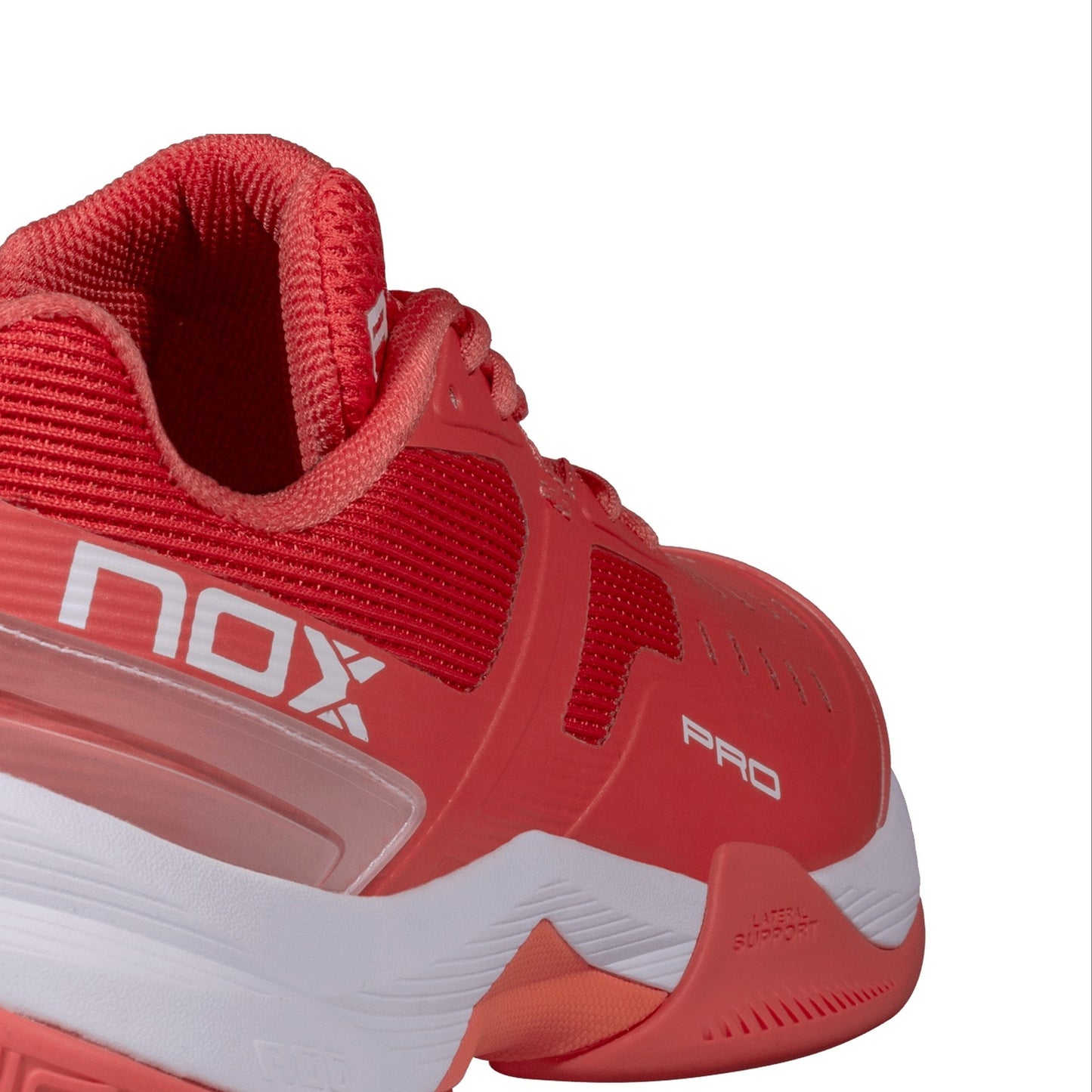 NOX AT10 Pro Padel Shoes Sea Coral/White, lateral heel and midsole detail