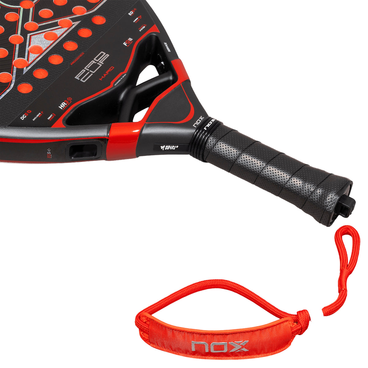 NOX Pro Cup HARD 2027 Padel Racket, handle and strap detail