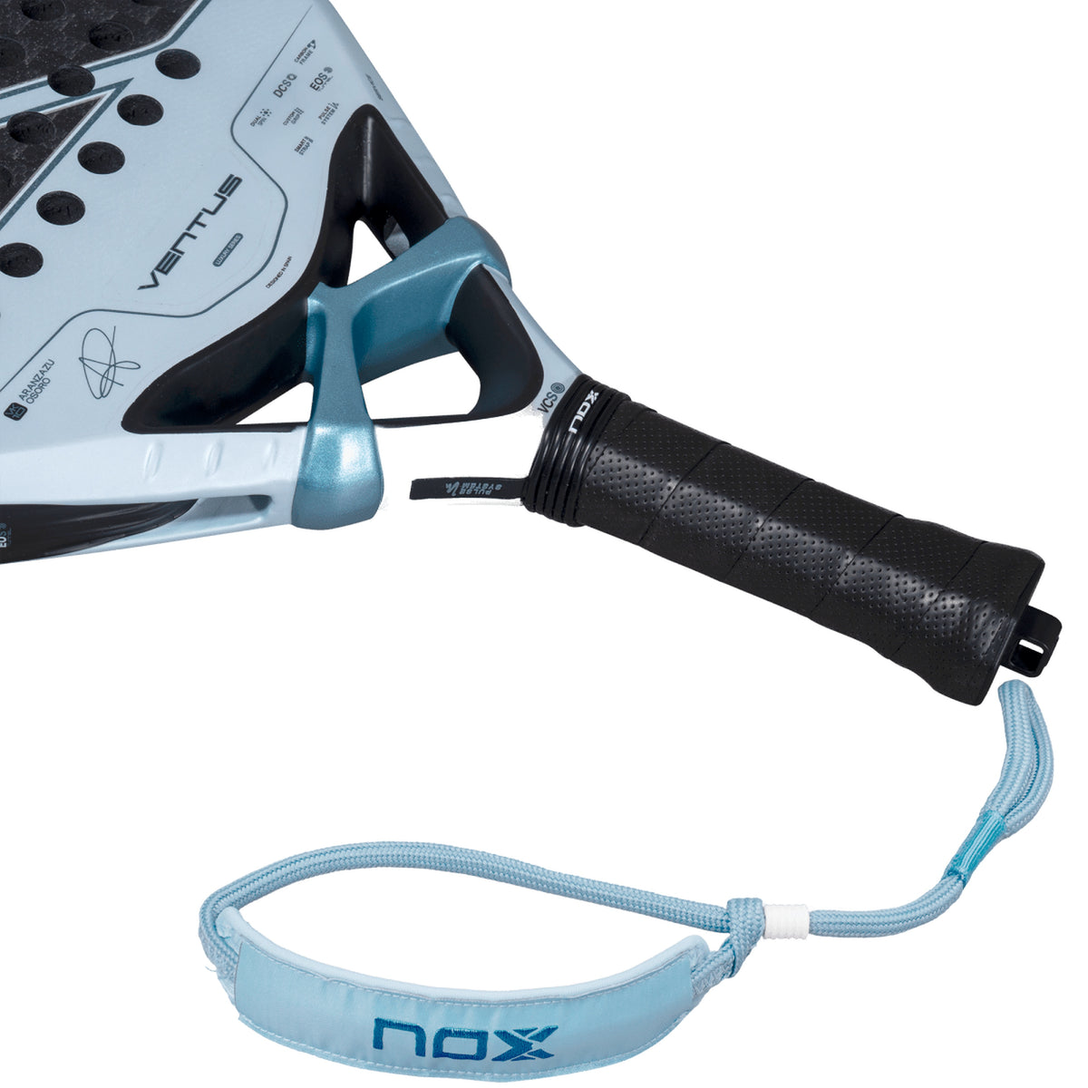 NOX Ventus Control 12K 2027 Padel racket, handle and strap detail