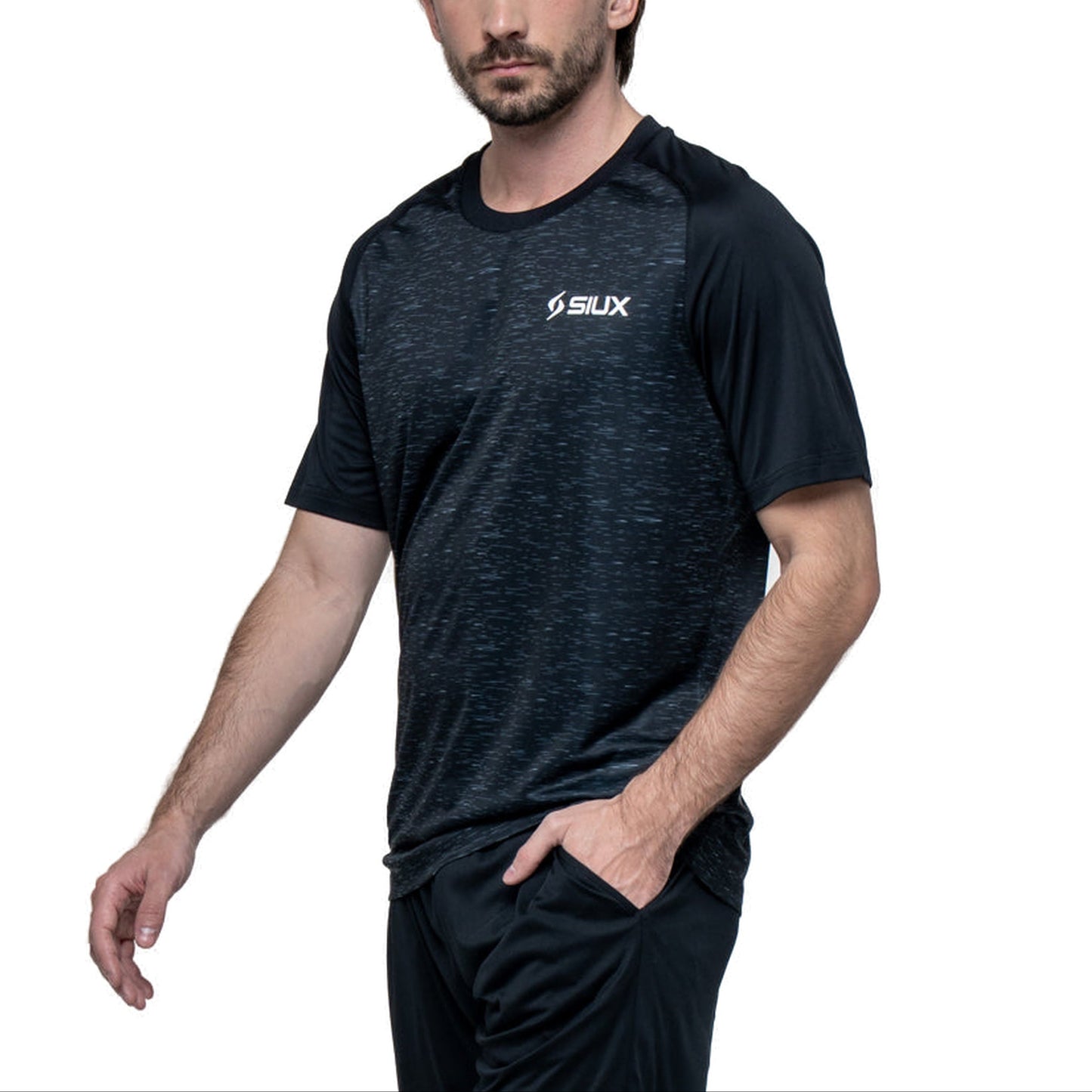 Siux Club 26 Men's Padel T-Shirt - Black - Front Movement View