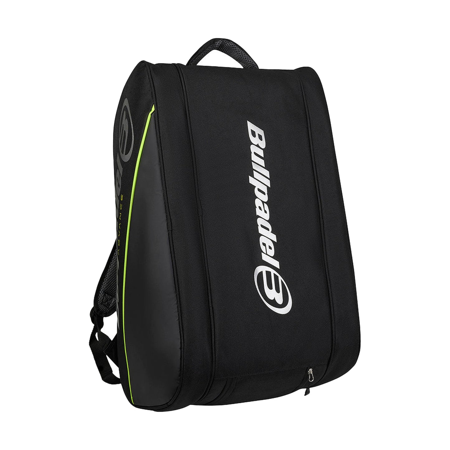 Bullpadel Advance Bag 2026 padel bag, front angle, black green trim