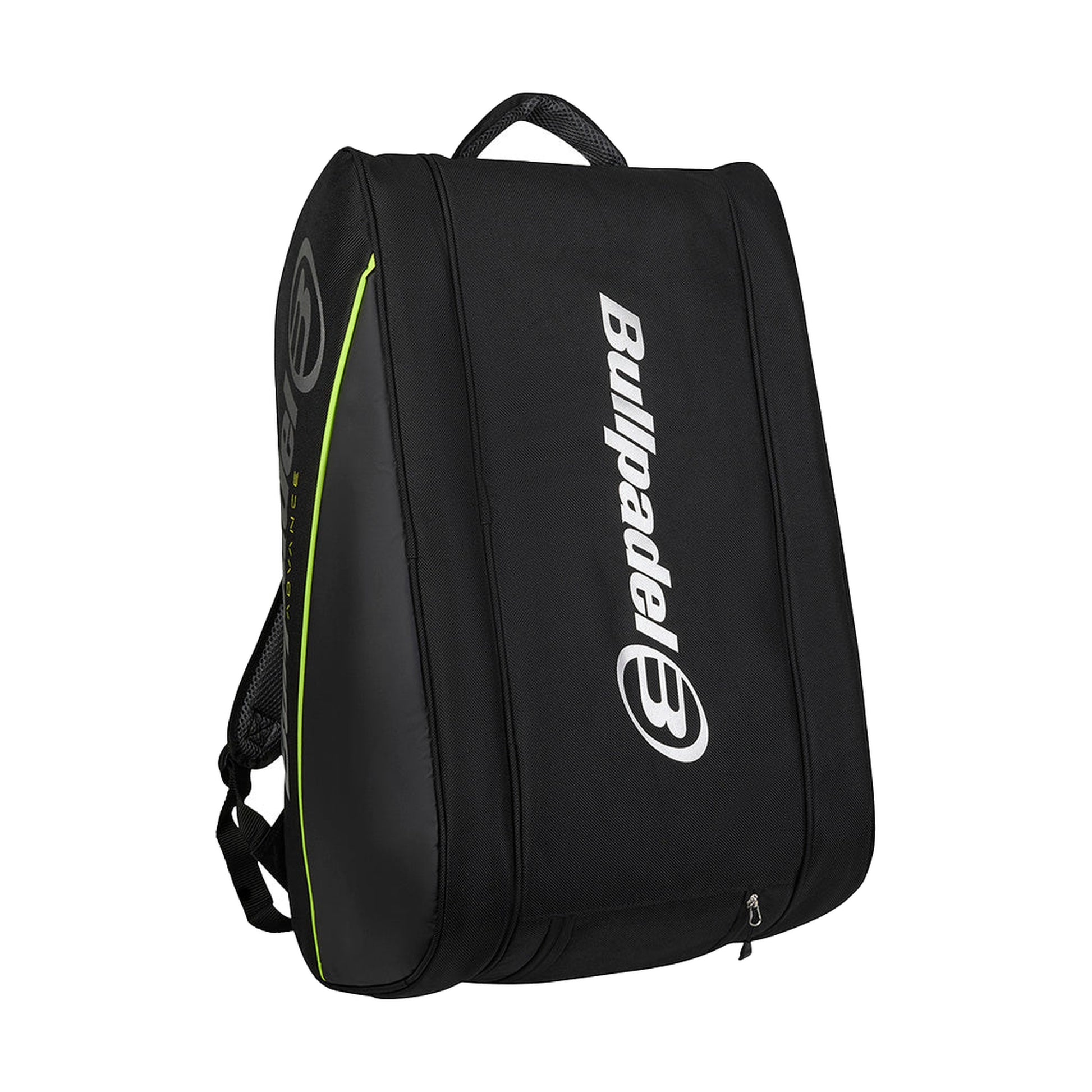 Bullpadel Advance Bag 2026 padel bag, front angle, black green trim