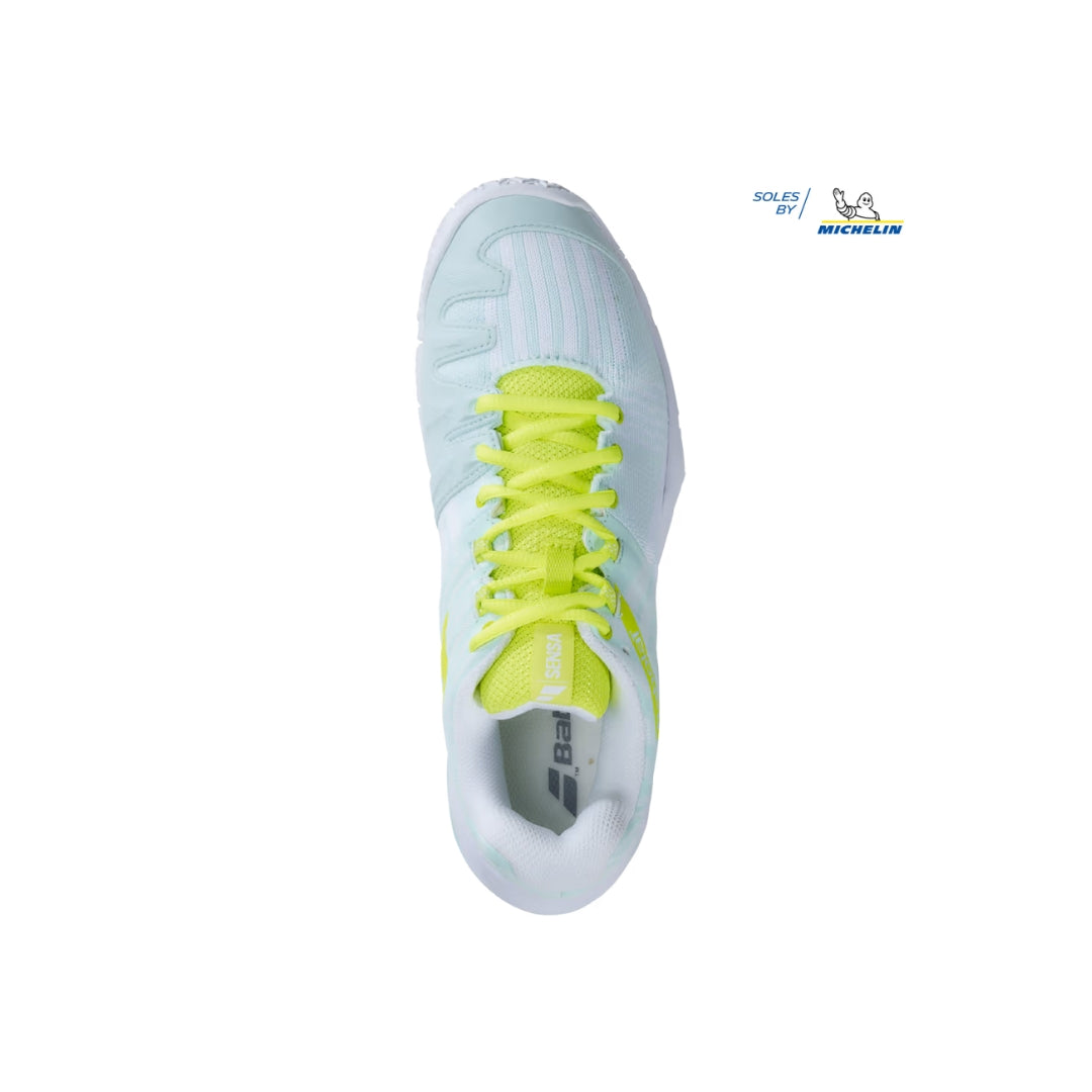 Chaussures De Padel Babolat Sensa Pour Femme - Taille EU 38 1/2, Bleu/soufre, Conçues Pour Le Pied Féminin