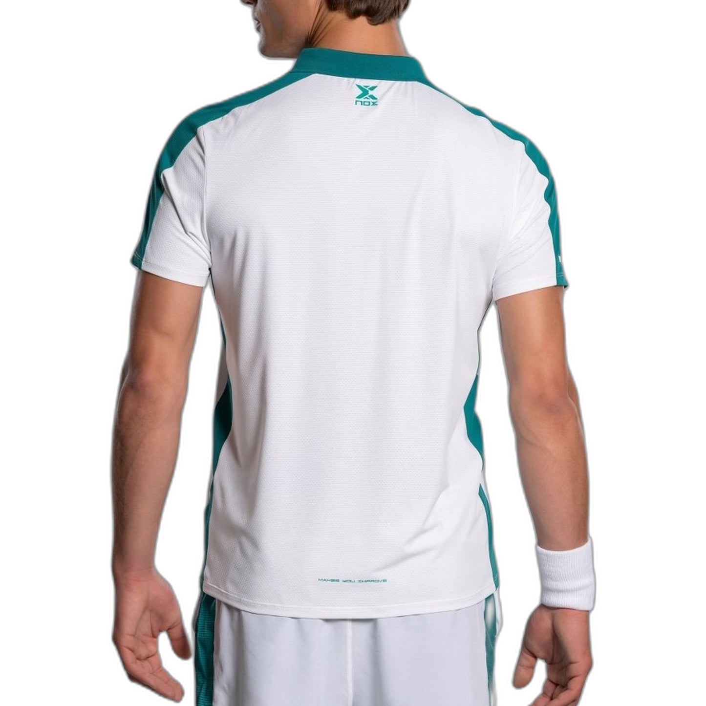 NOX Men's Pro Polo Shirt White/Ivy Green - model back