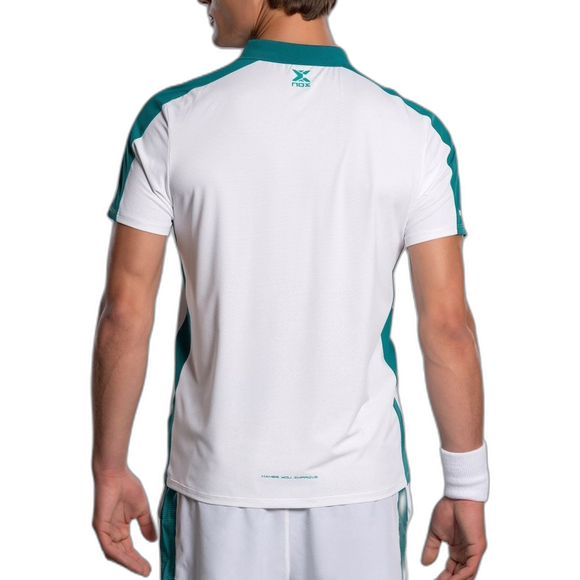 NOX Men's Pro Polo Shirt White/Ivy Green - model back