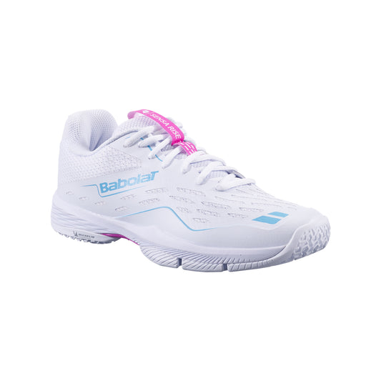 Babolat Sensa Rise Padel Shoes Women - White/Rhodamine Red - Three Quarter