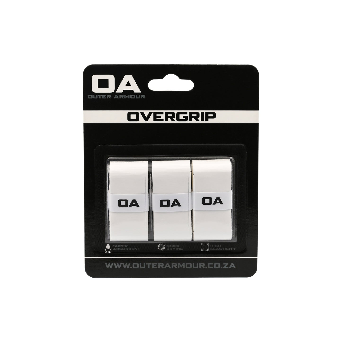 Outer Armour Overgrip 3 Pack - White Smooth - Front packaging matched to active White Perforated sizing