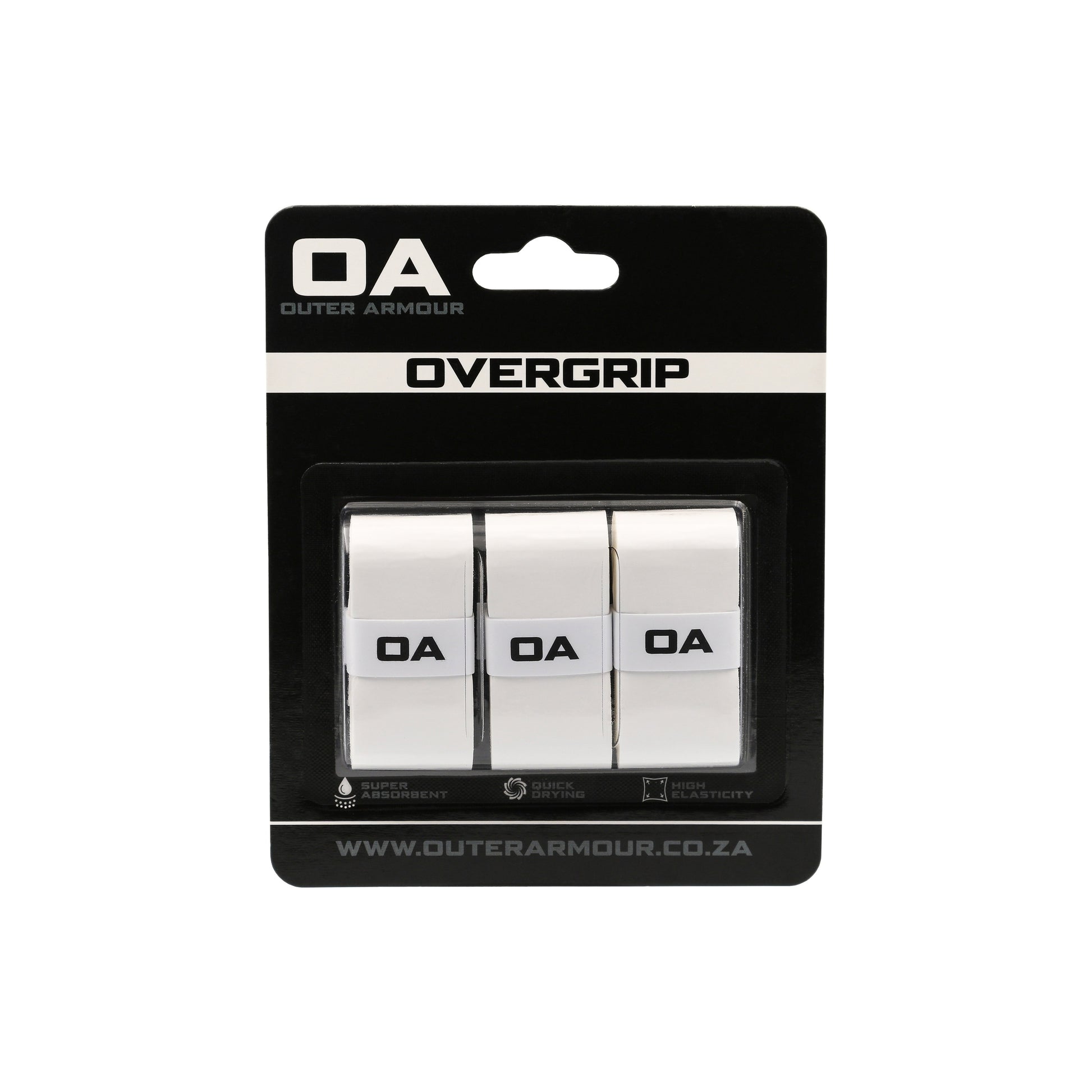 Outer Armour Overgrip 3 Pack - White Smooth - Front packaging matched to active White Perforated sizing