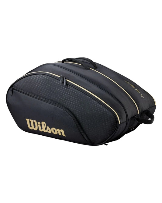 Wilson Defy V1 padel bag, front view, black and gold