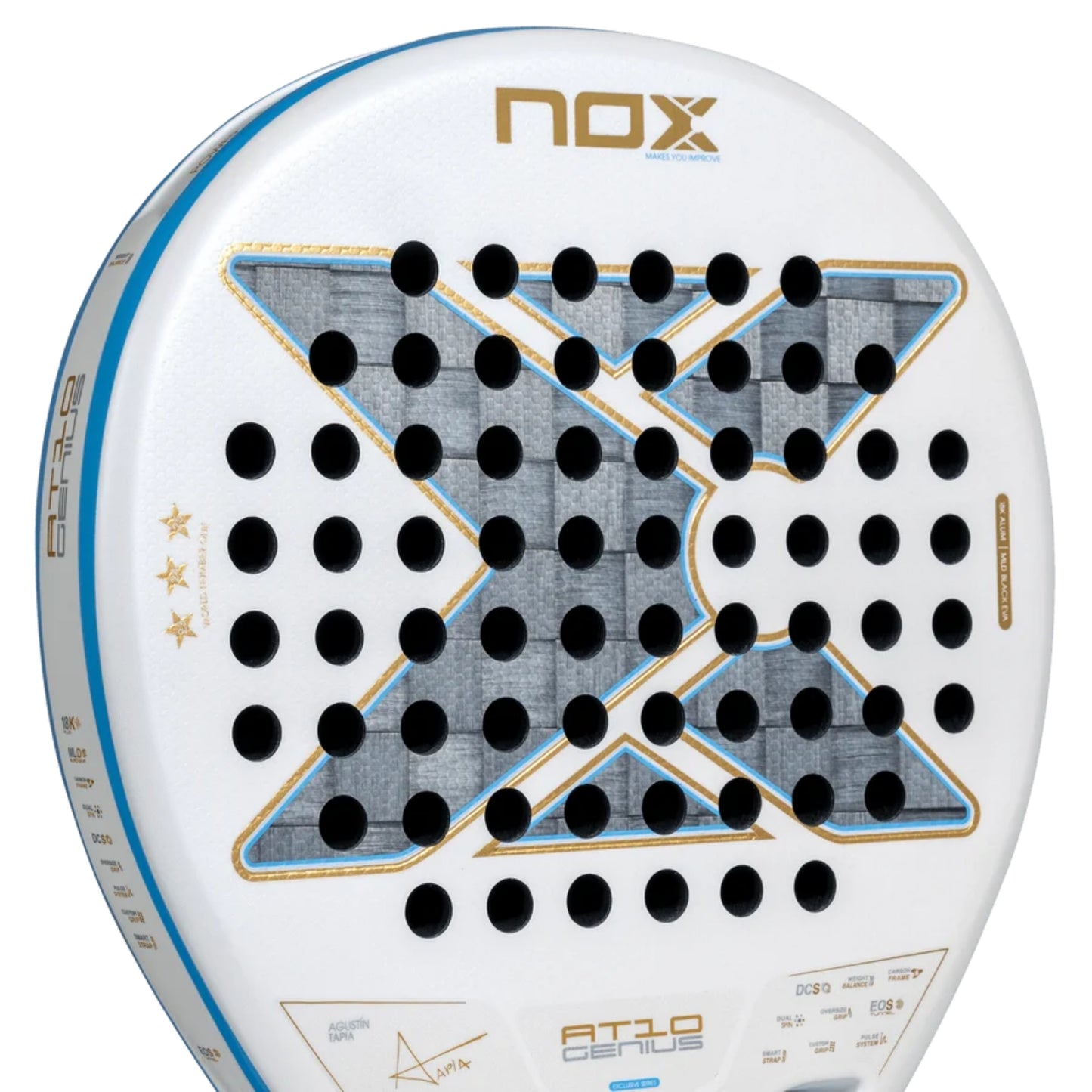 NOX AT10 Genius 18K Alum Buenos Aires Exclusive Edition 2026 racket face detail