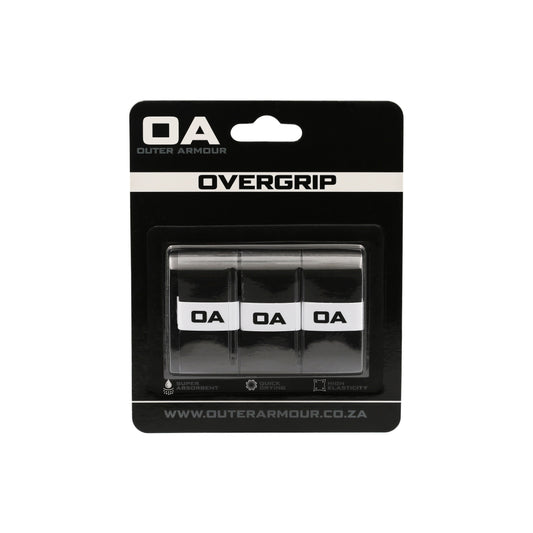 Outer Armour Overgrip 3 Pack - Black Smooth - Front packaging matched to active White Perforated sizing