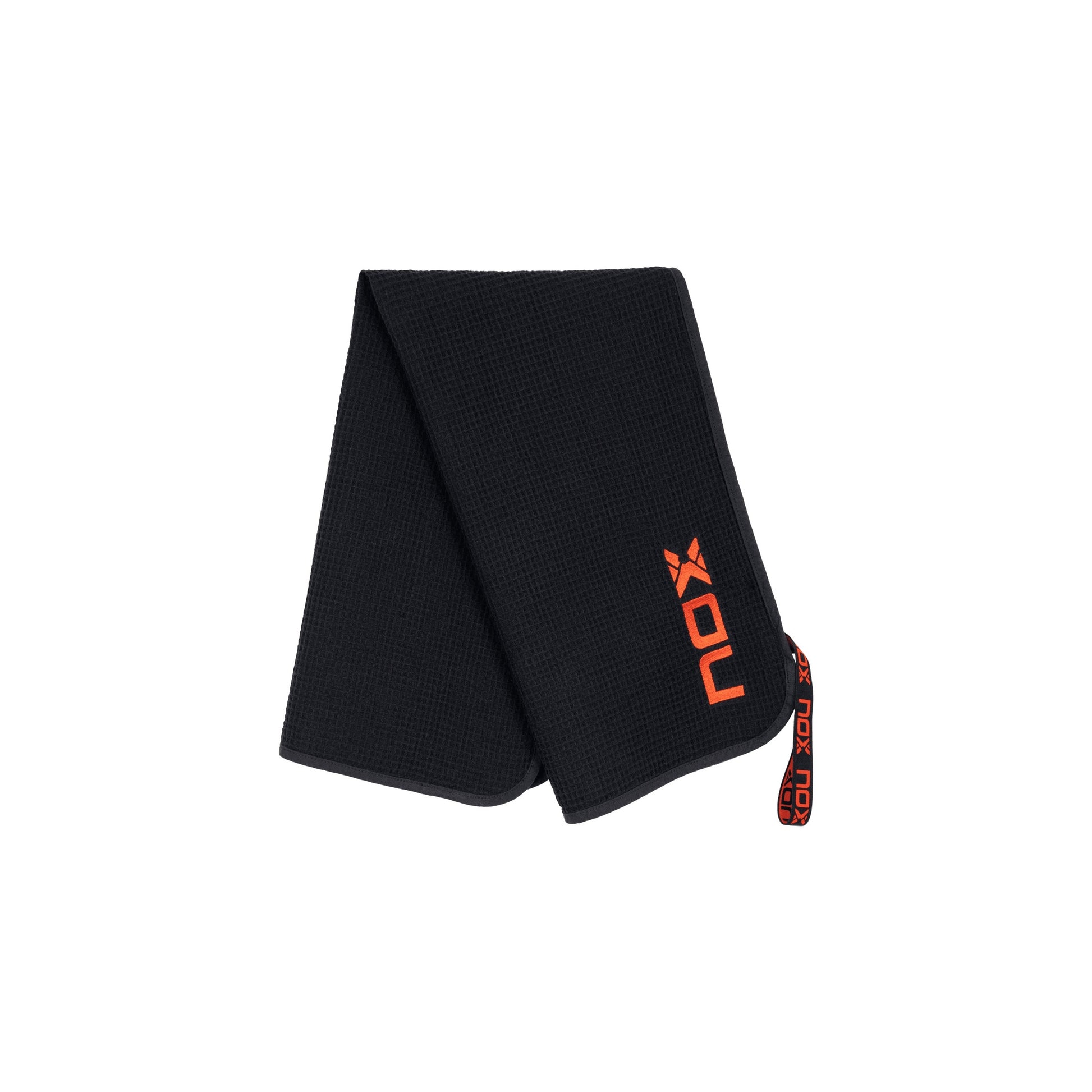 NOX Towel - Black/Red - Draped view
