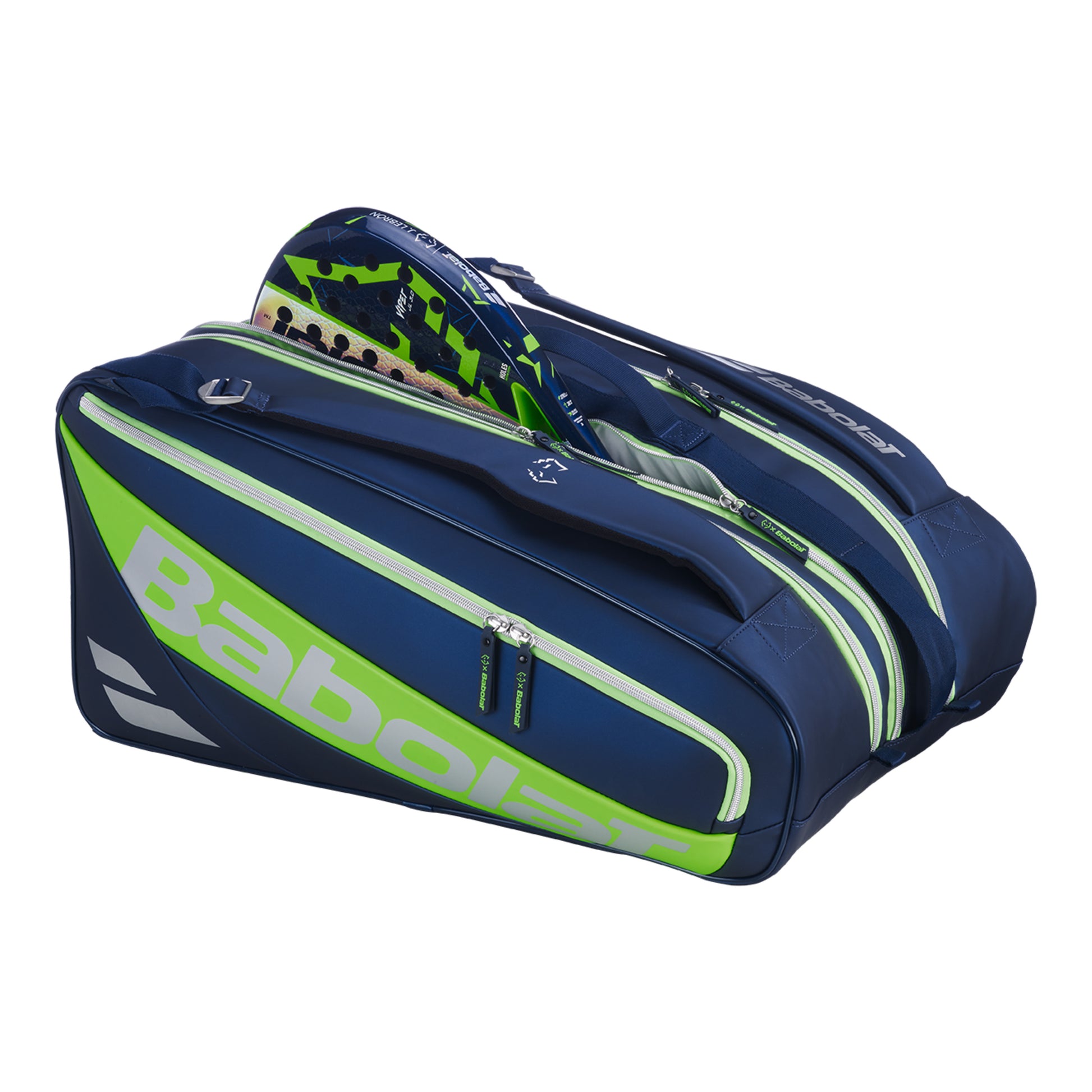 Babolat RH Pro Lebron padel bag, open with rackets, green
