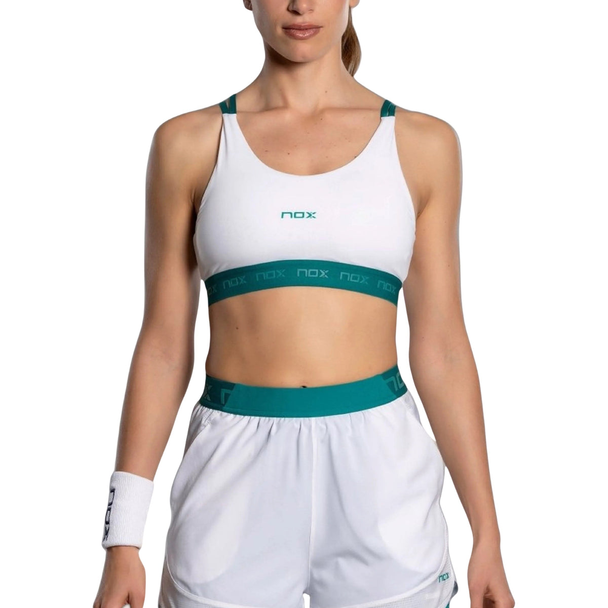 NOX Women's Pro Sports Bra - White/Ivy Green – model front