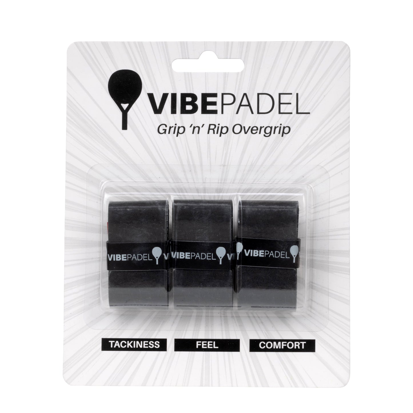 Vibe Padel Grip 'n' Rip Overgrips - Black