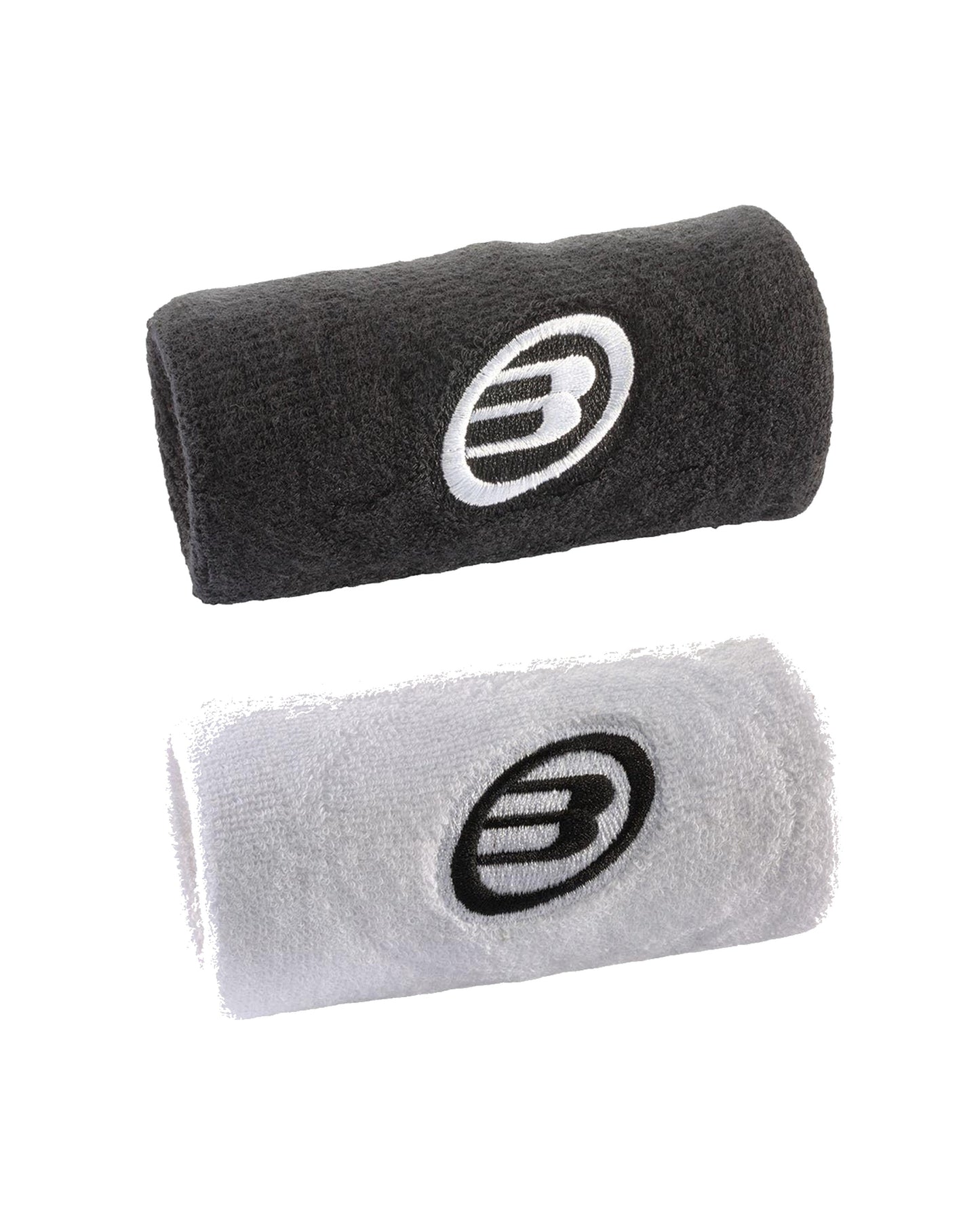 Bullpadel BPMU262 padel wristband, front view, black and white