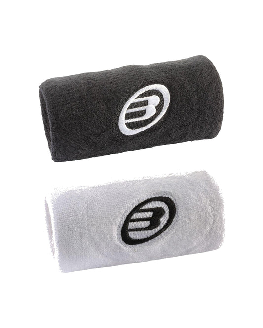 Bullpadel BPMU262 padel wristband, front view, black and white