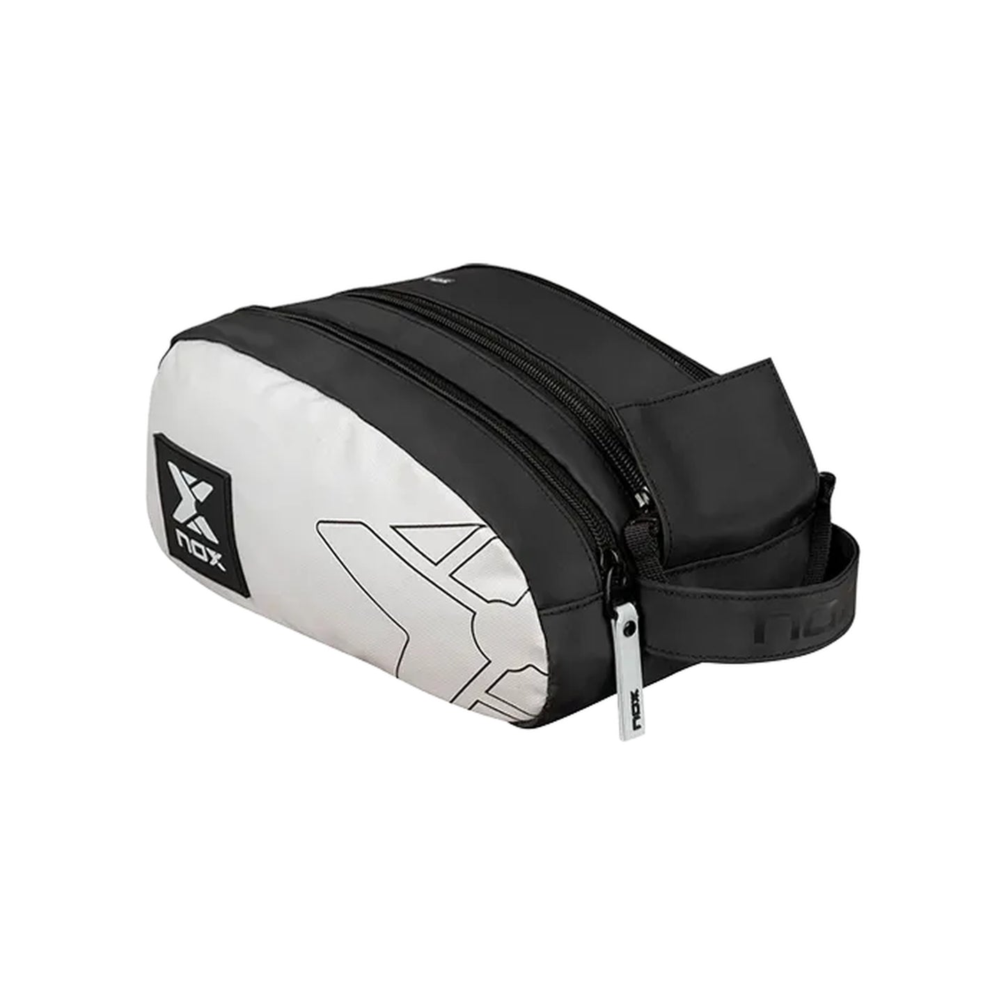 Nox Luxury Series toiletry bag, side view, grey and black