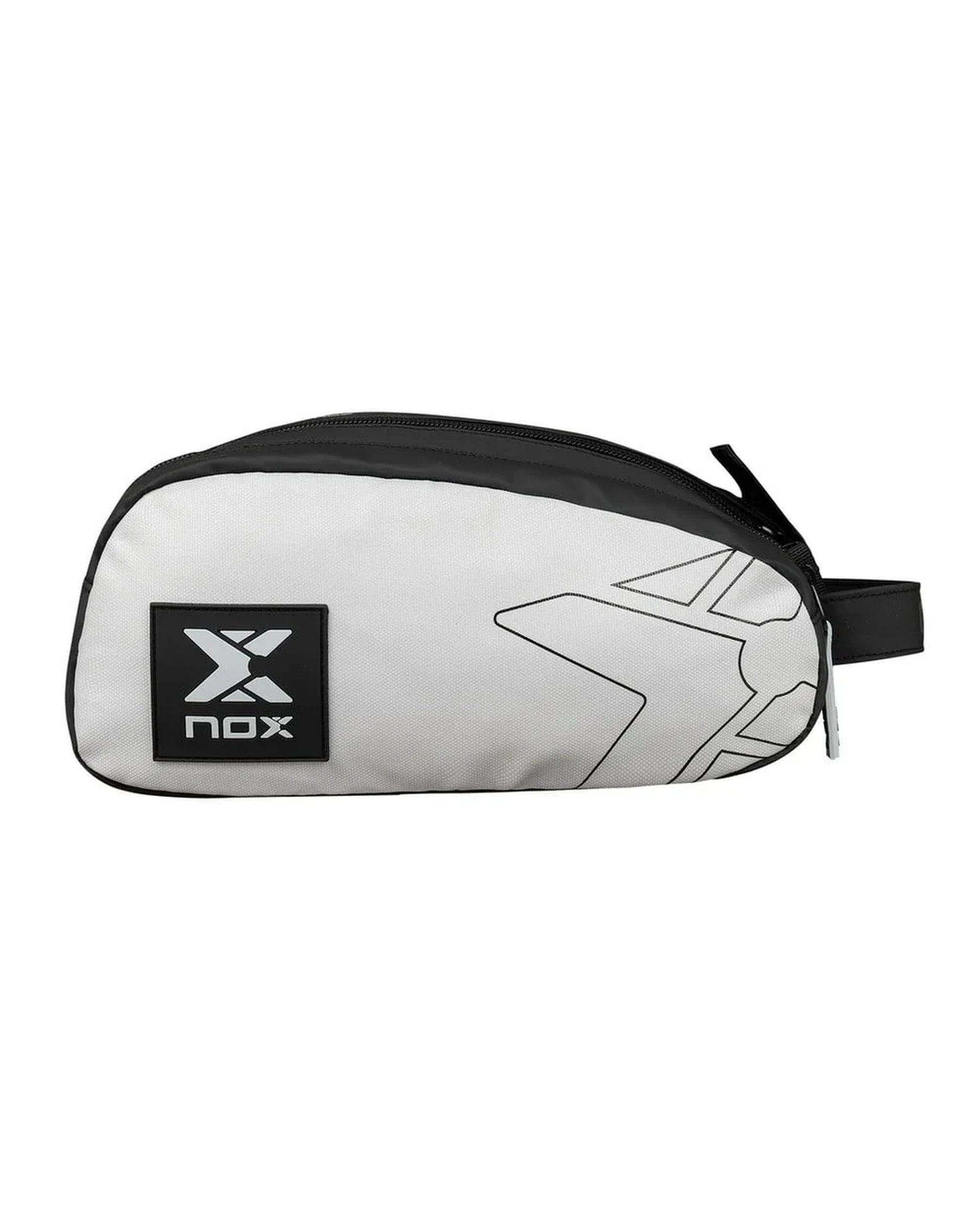 Nox Luxury Series toiletry bag, front view, grey and black