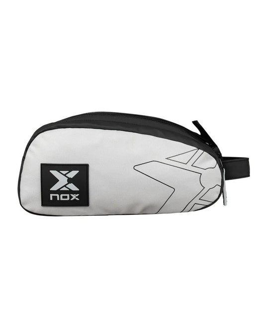 Nox Luxury Series toiletry bag, front view, grey and black