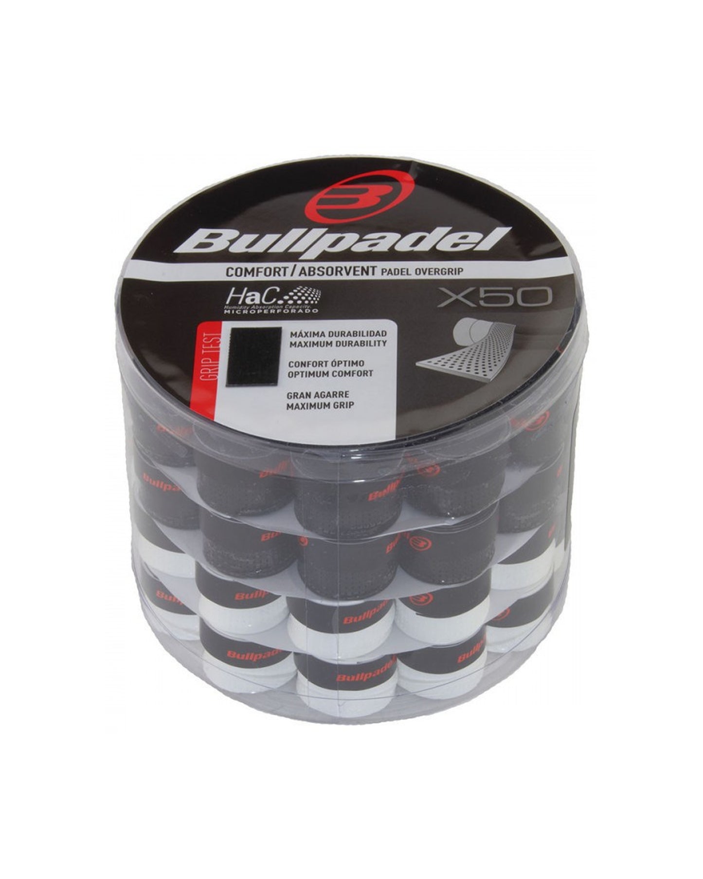 Bullpadel Overgrips Tub of 50 - White & Black - Front