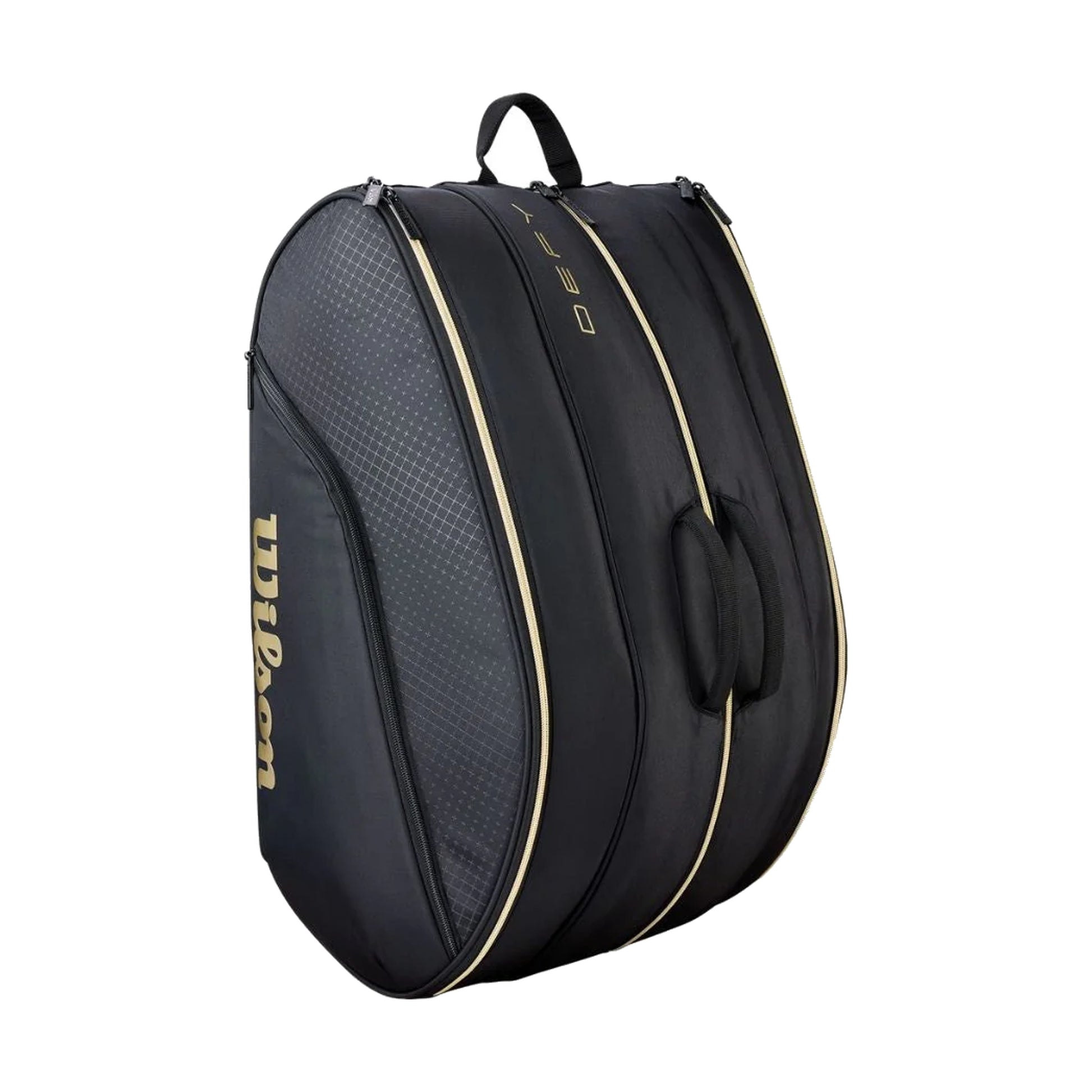 Wilson Defy V1 padel bag, front, showing zip compartment and branding
