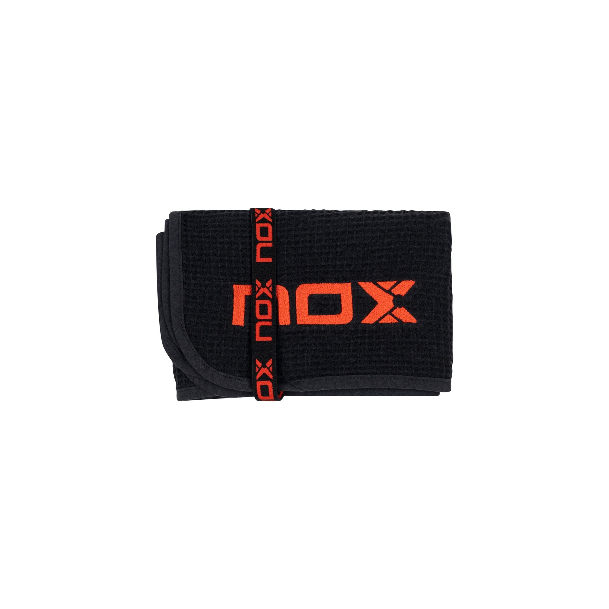 NOX Towel - Black/Red - Folded with elastic strap
